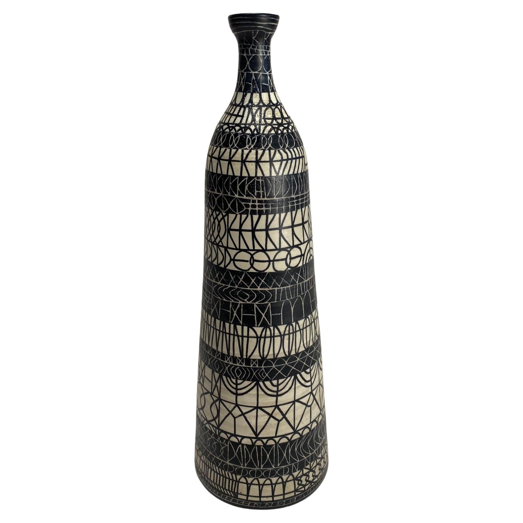 Atelier Mascarella, Large Decorated Ceramic Bottle, Italy, 1950s
