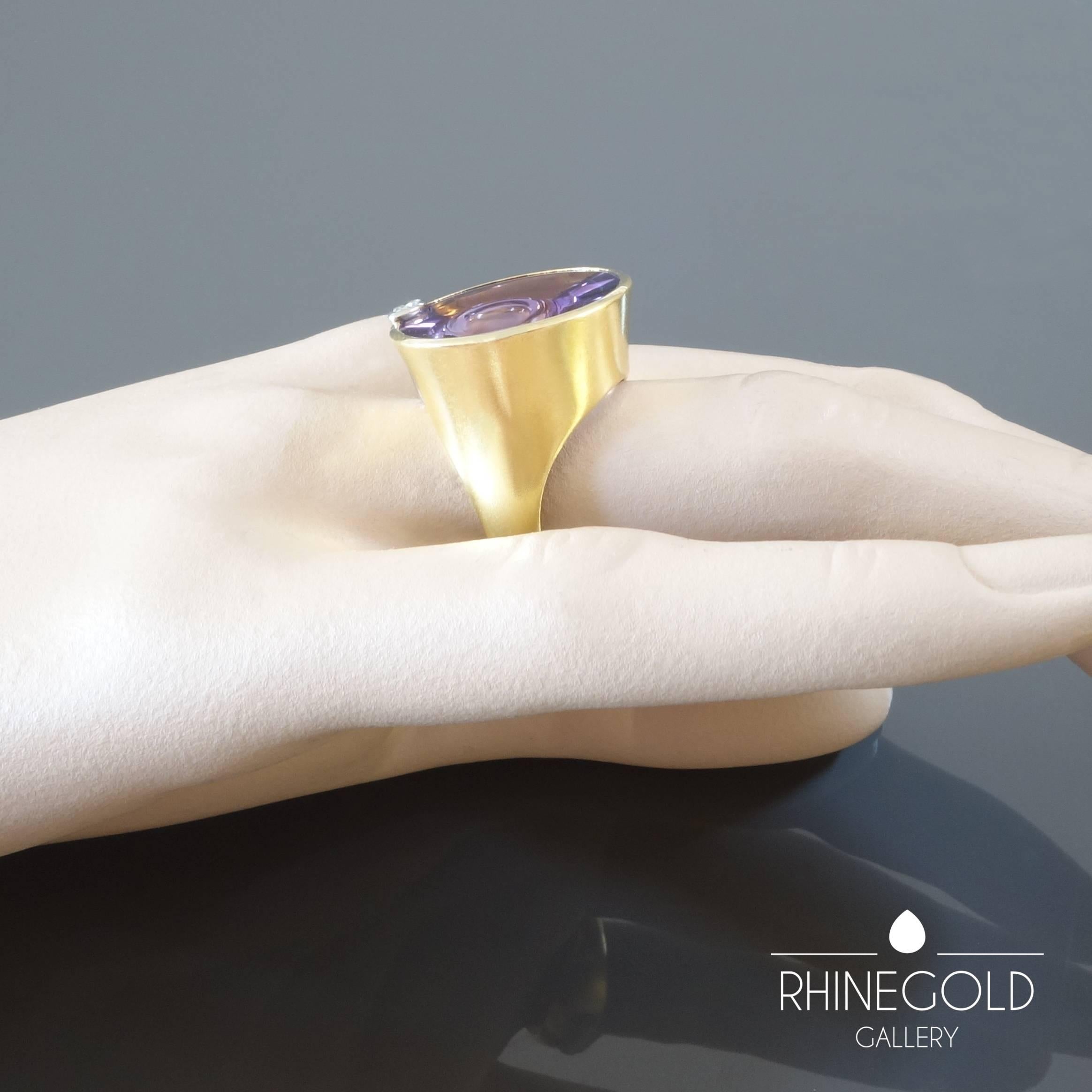 Marquise Cut Atelier Munsteiner Amethyst Diamond Yellow and White Gold Cocktail Ring For Sale