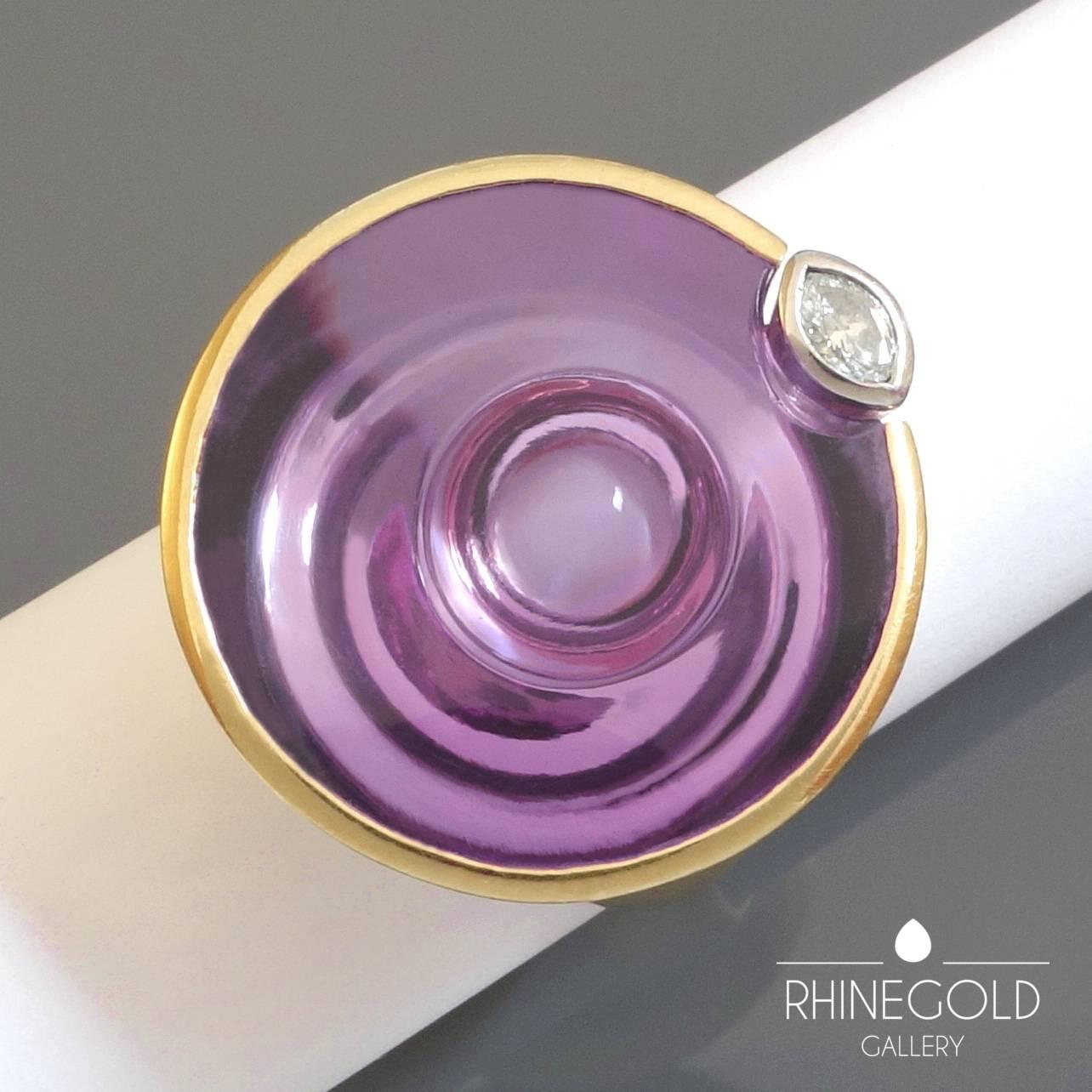 Women's Atelier Munsteiner Amethyst Diamond Yellow and White Gold Cocktail Ring For Sale