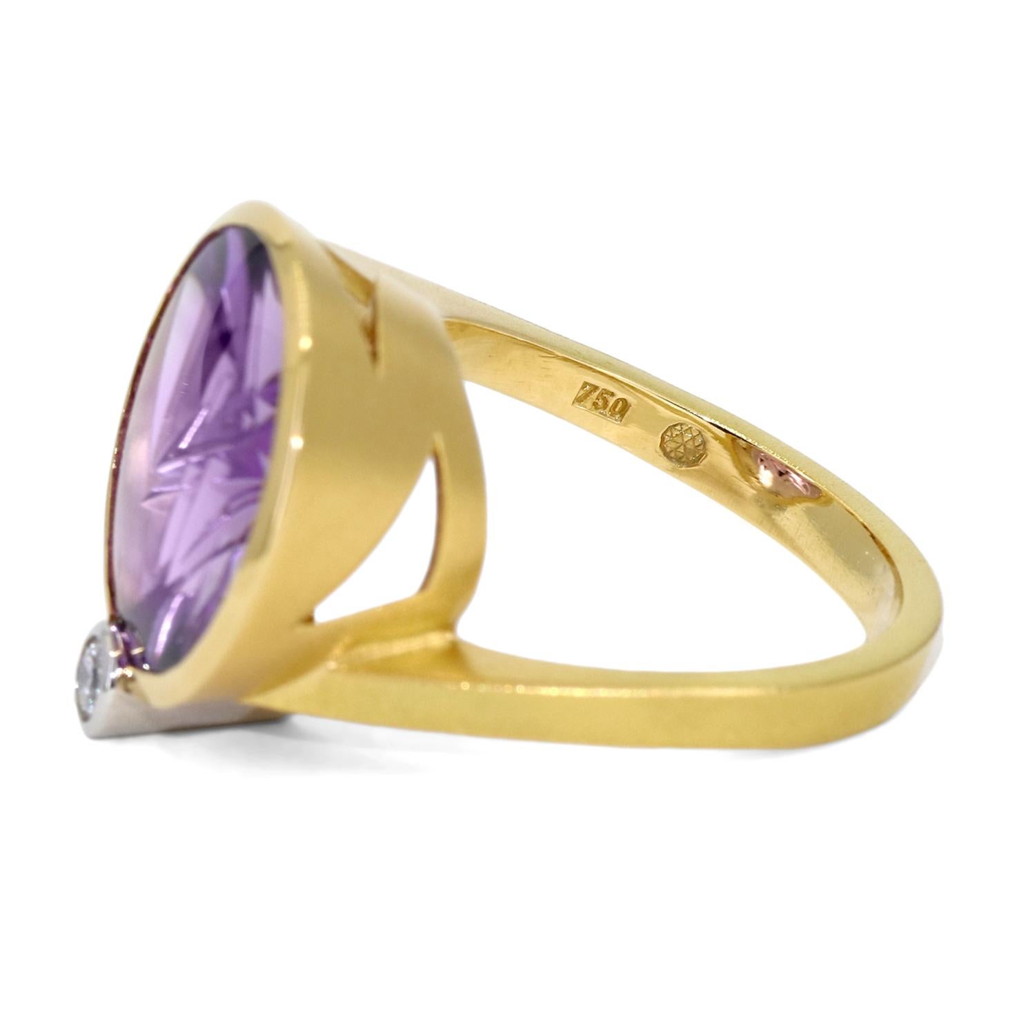Fine Amethyst White Diamond Yellow Gold Platinum Ring, Atelier Munsteiner In New Condition In Dallas, TX