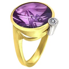 Fine Amethyst White Diamond Yellow Gold Platinum Ring, Atelier Munsteiner