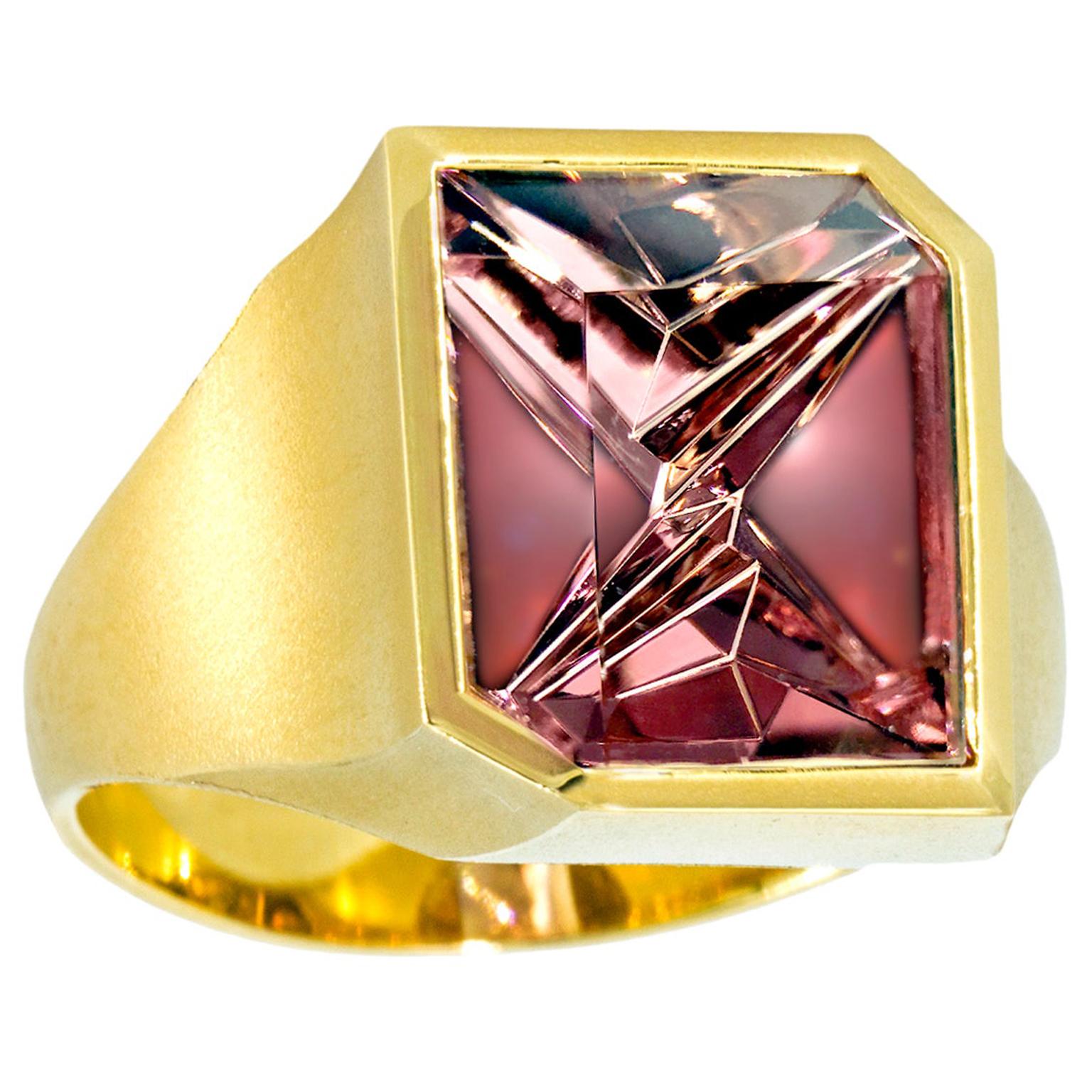Atelier Munsteiner Faceted Rubelite Tourmaline Gold Solitaire Ring