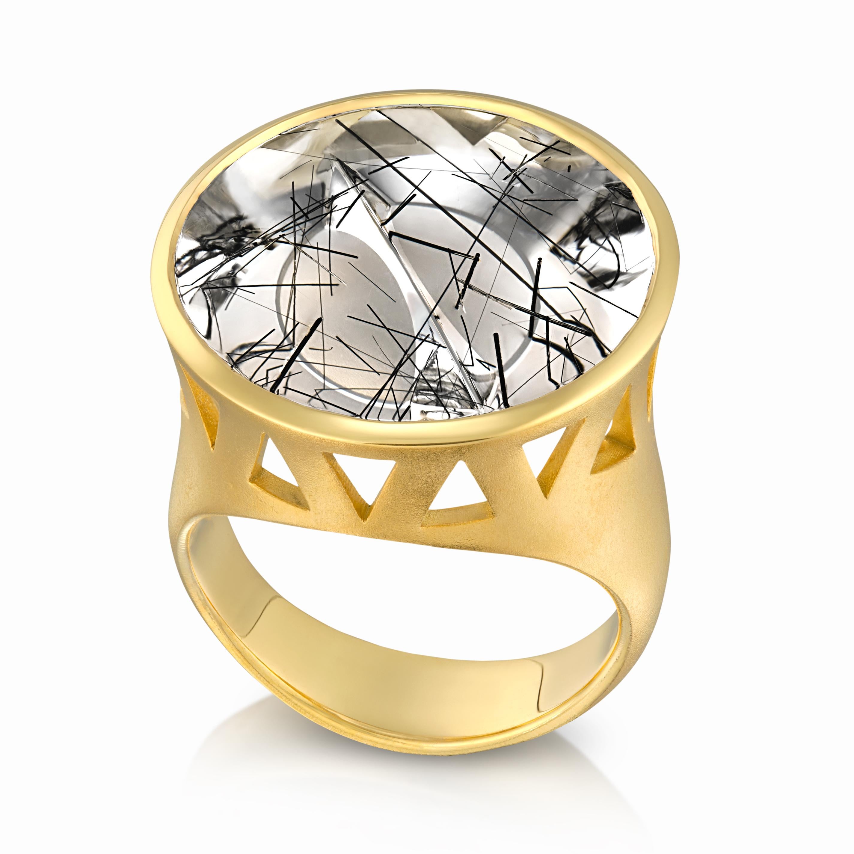 Moderne Atelier Munsteiner Magic Face Bague en or, tourmaline noire et quartz, unique en son genre en vente