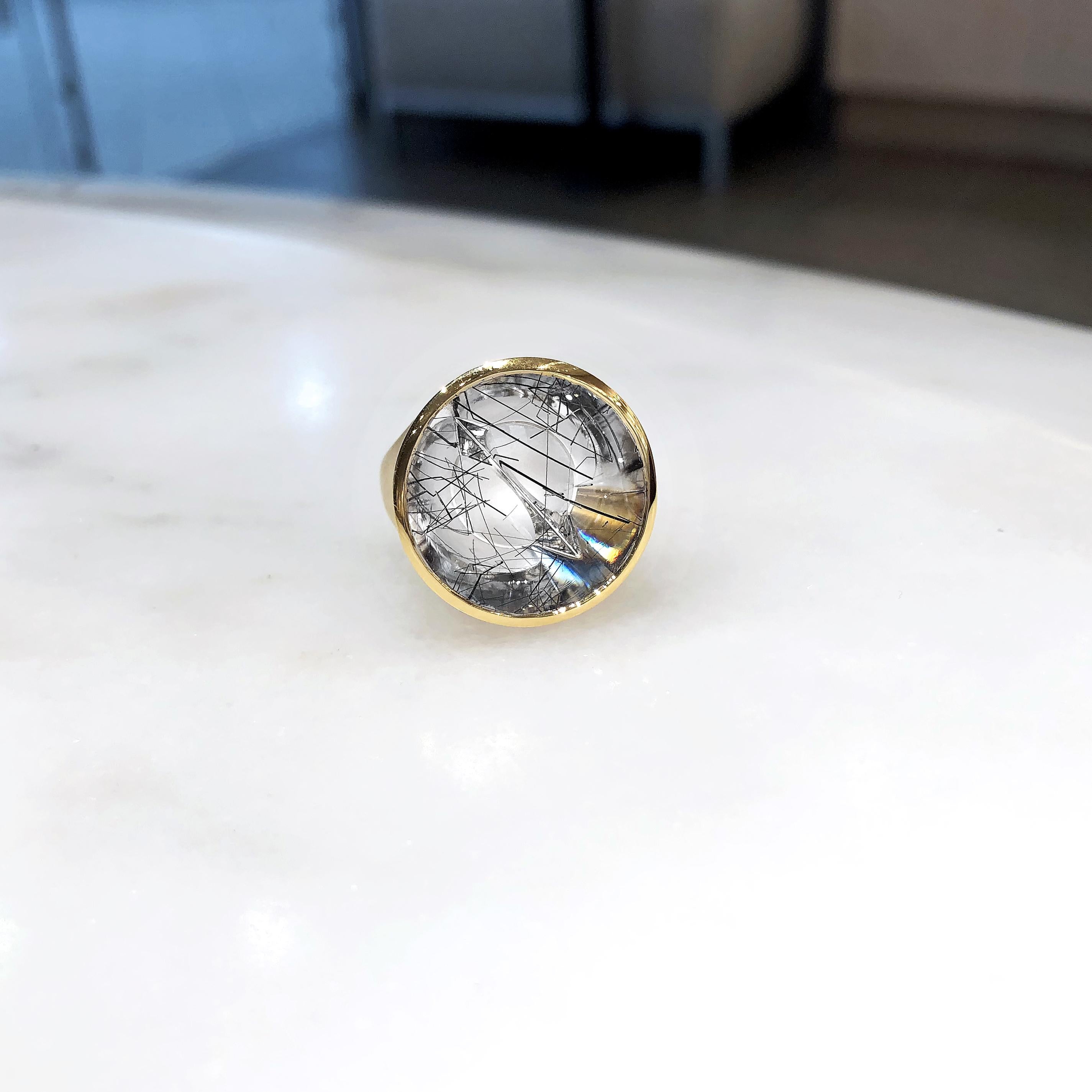 Atelier Munsteiner Magic Face Bague en or, tourmaline noire et quartz, unique en son genre Neuf - En vente à Dallas, TX