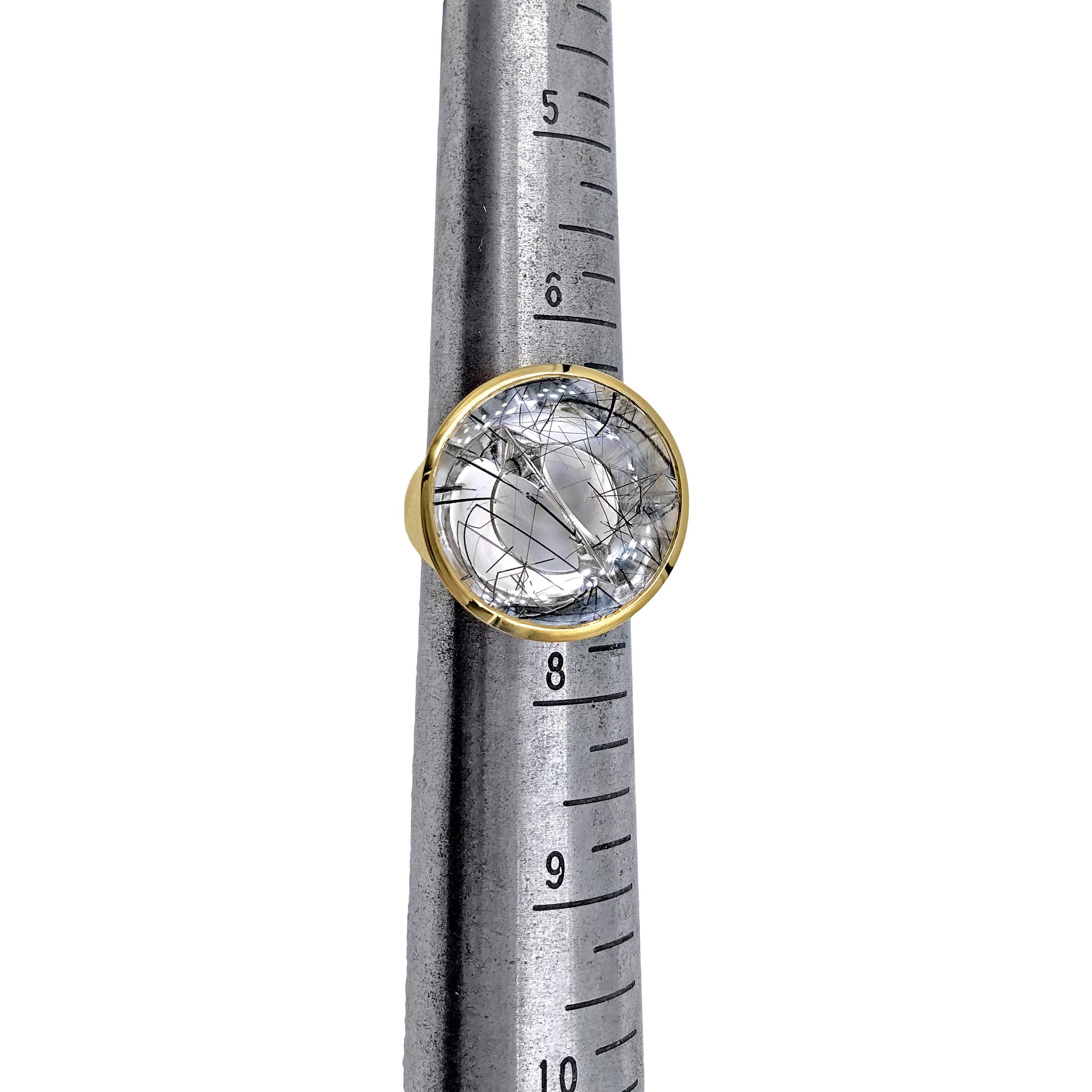 Atelier Munsteiner Magic Face Bague en or, tourmaline noire et quartz, unique en son genre en vente 1