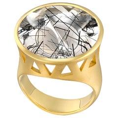 Atelier Munsteiner Magic Face Einzigartiger Goldring, Magic Face, schwarzer Turmalin, Quarz