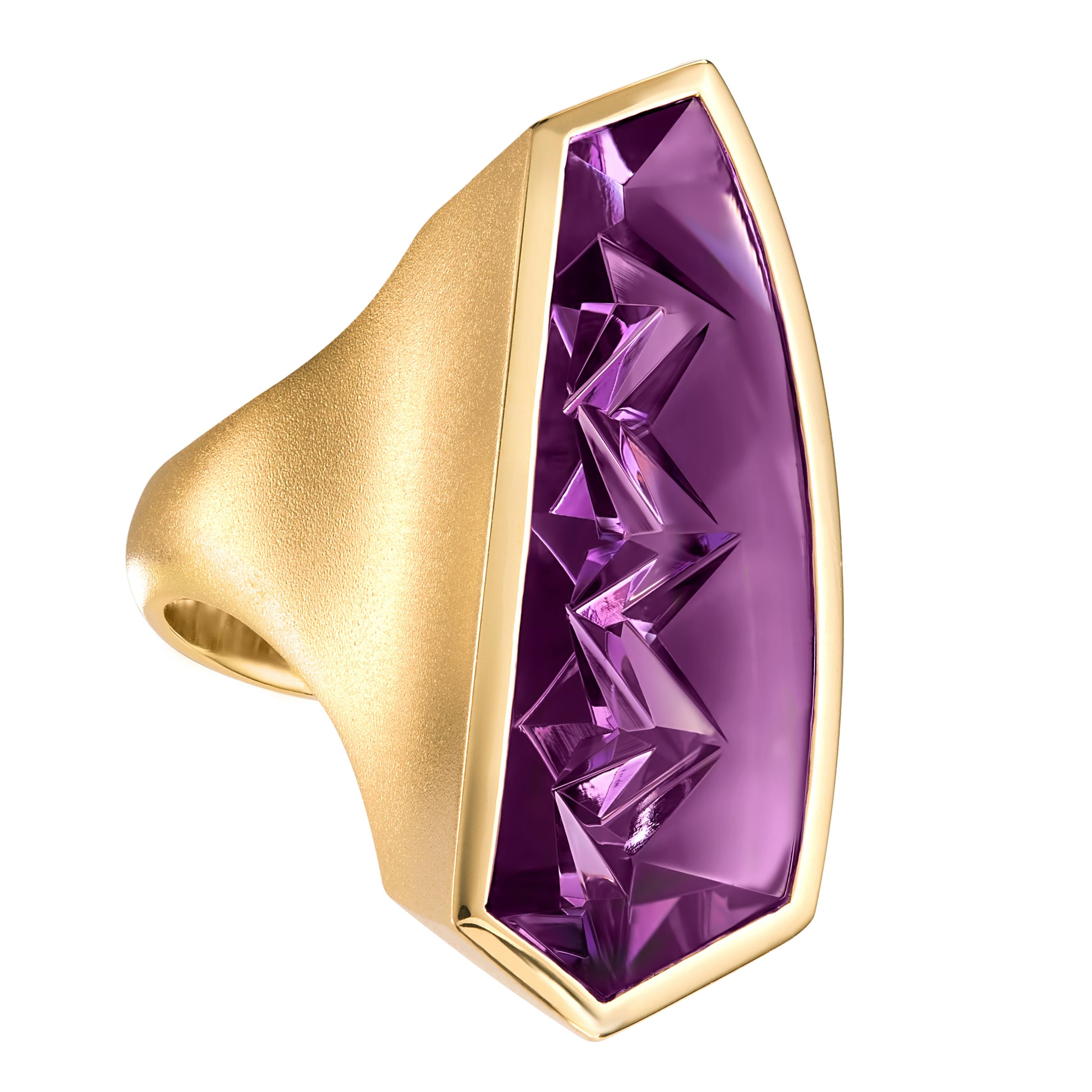 Atelier Munsteiner One of a Kind Fancy Cut Purple Amethyst Vertical Curve Ring