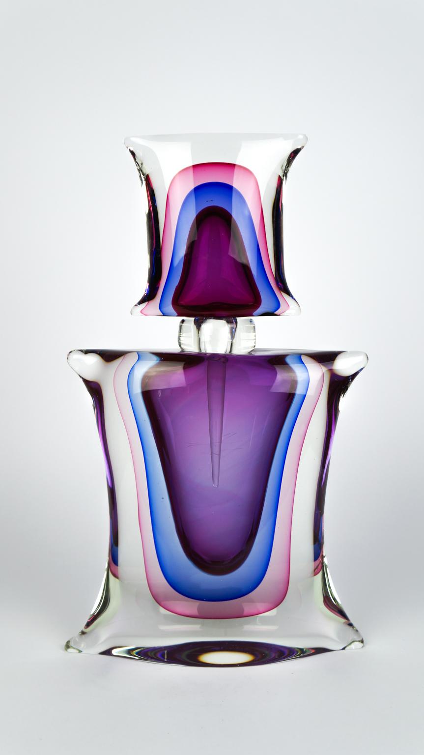 Italian Atelier Oball Mid-Century Modern Two of Murano Glass Bottles Sommerso, 1994s For Sale