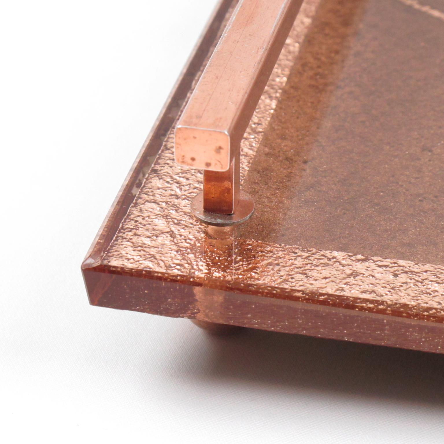 Atelier Pansart Art Deco Copper Mirrored Glass Serving Tray en vente 1