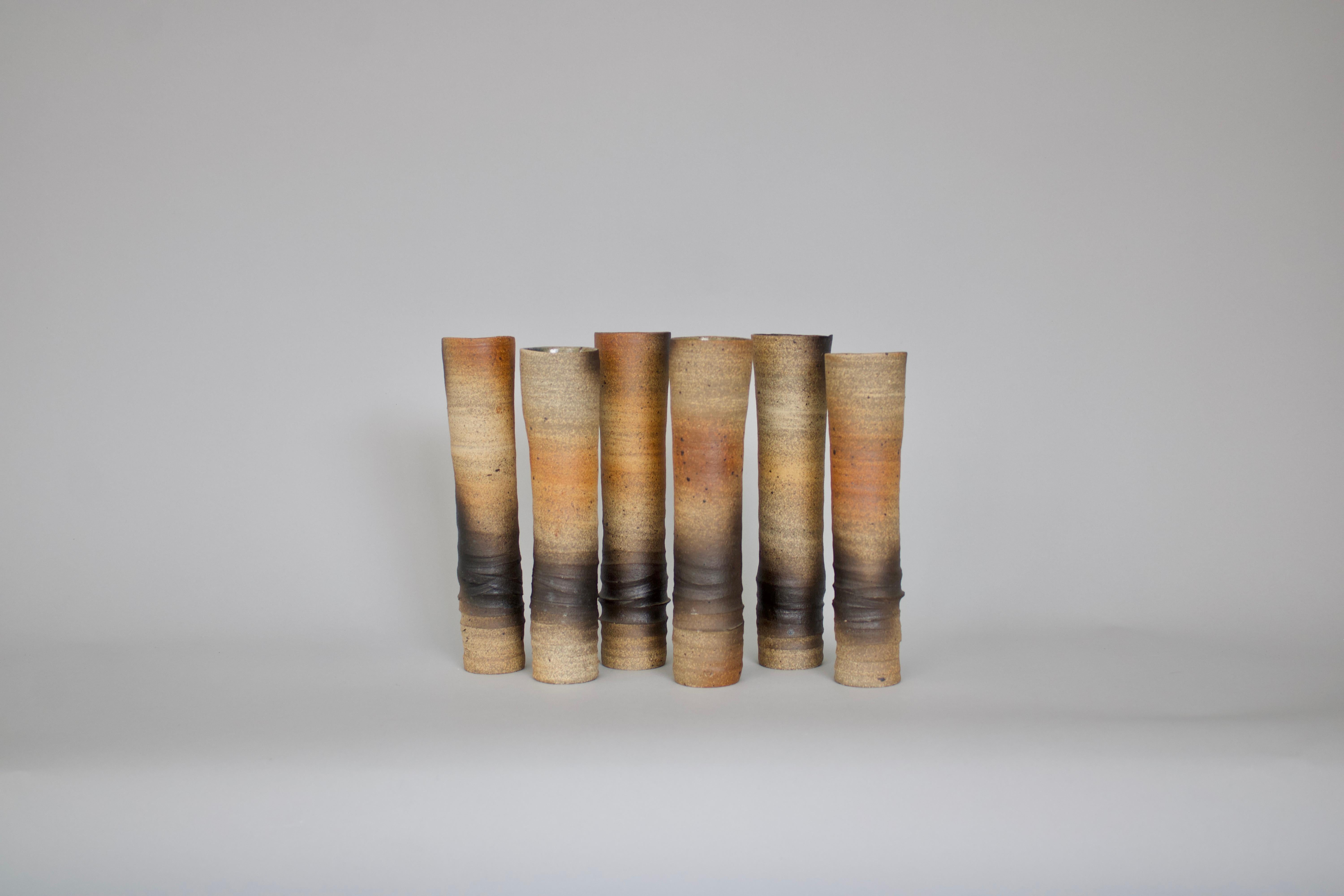 Mid-20th Century Atelier Pelagres Stoneware Wood Fire Ceramic Vases France, Circa 1950 For Sale