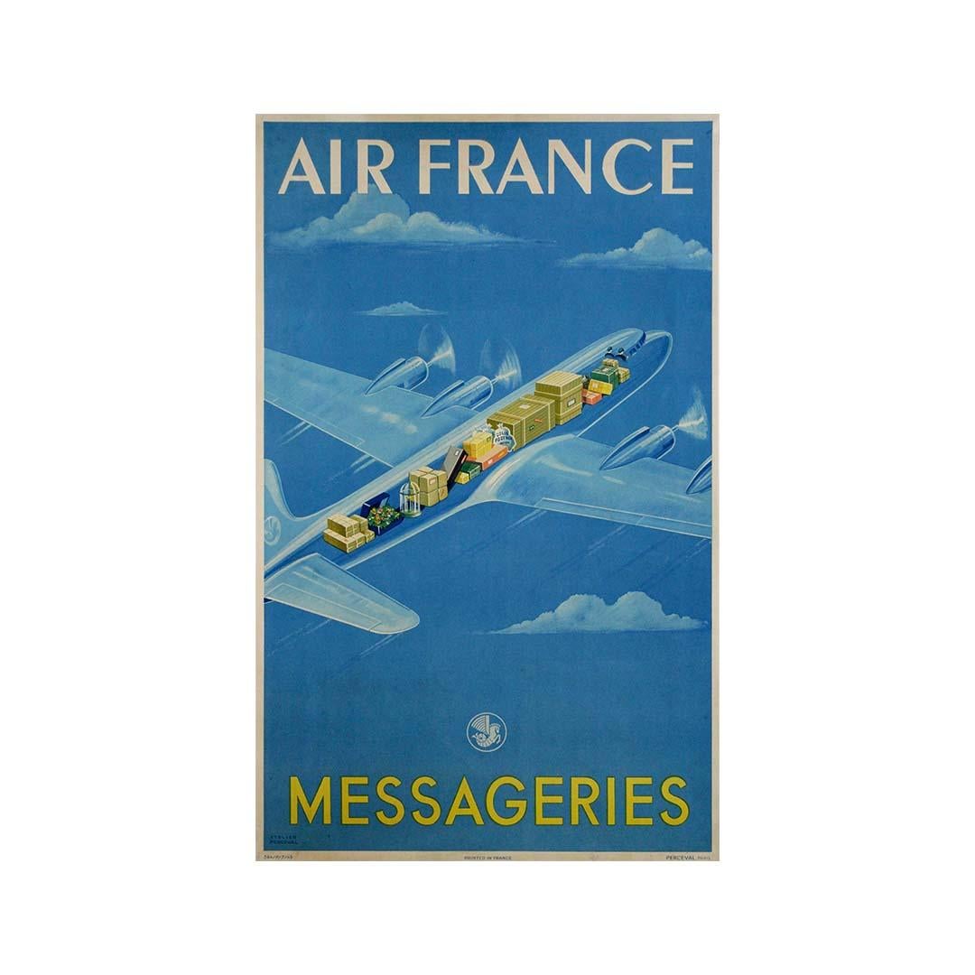 Manifesto originale del 1949 di Atelier Perceval per le Messaggerie della compagnia aerea Air France in vendita 1