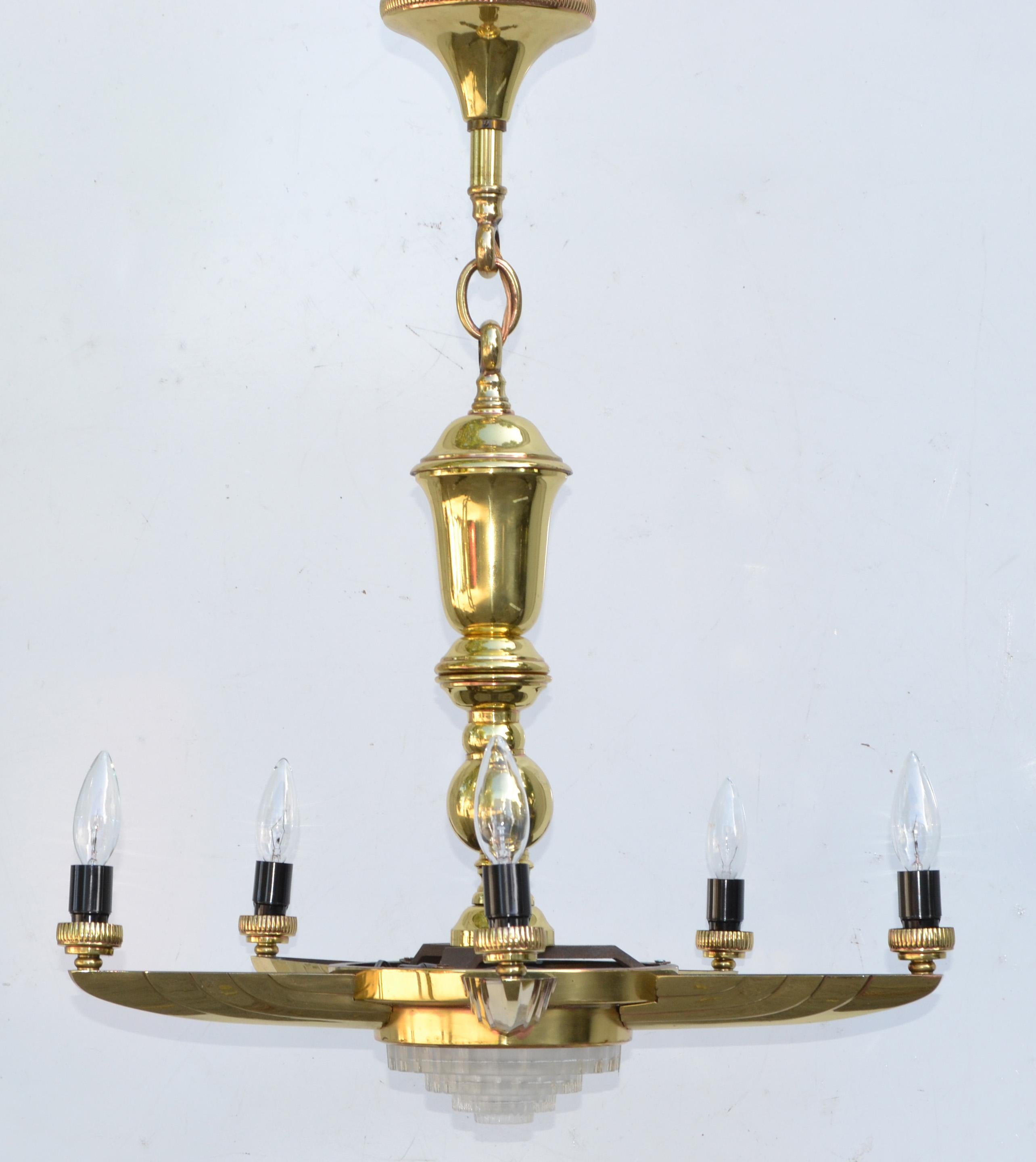 Mid-20th Century Atelier Petitot French Bronze & Brass 6 Light Round Chandelier Neoclassical For Sale