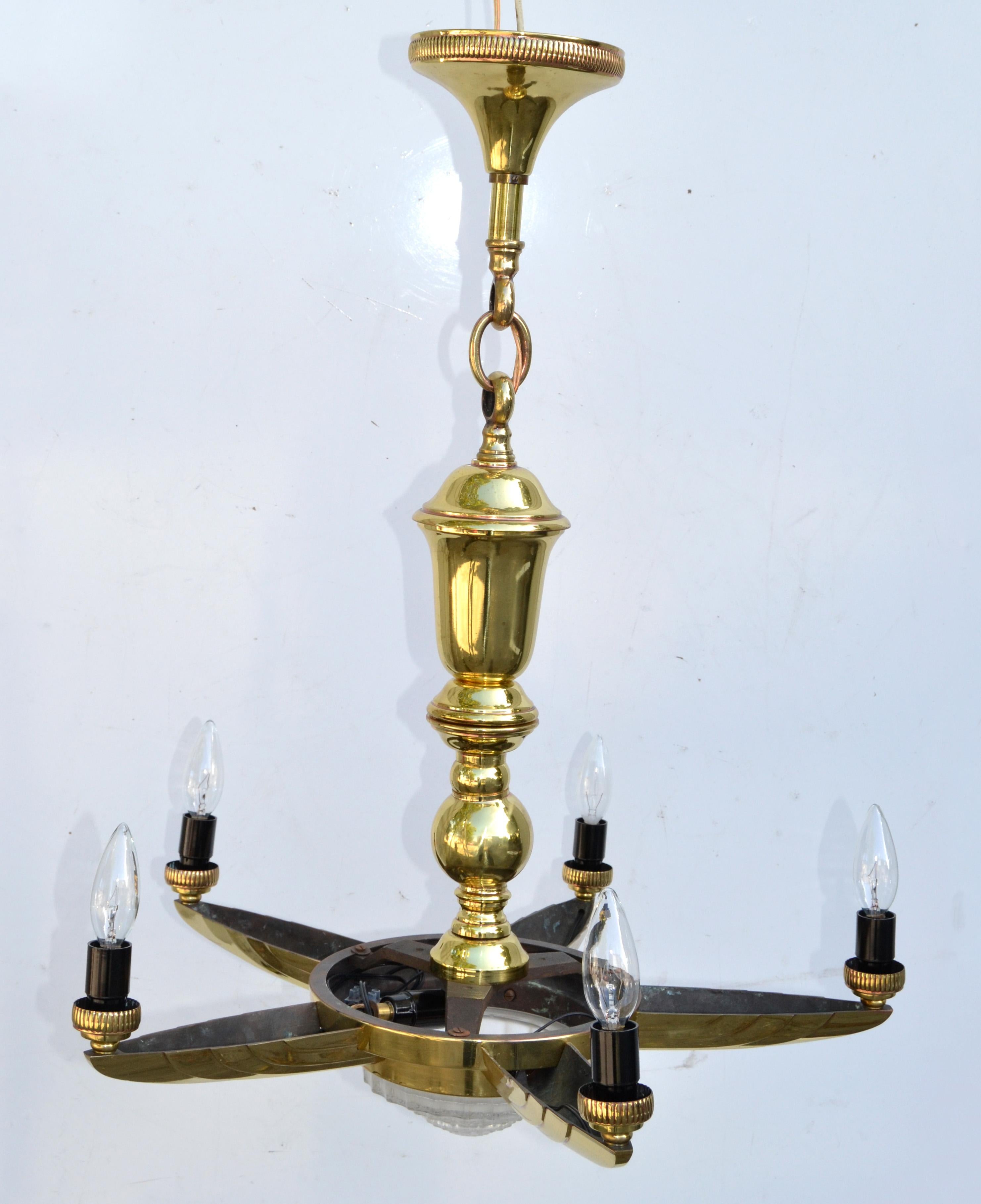Metal Atelier Petitot French Bronze & Brass 6 Light Round Chandelier Neoclassical For Sale