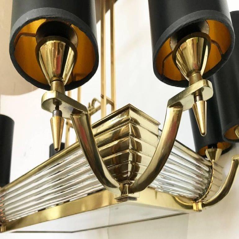 Art Deco Atelier Petitot Twelve-Light Chandelier Brass Glass Neoclassical  For Sale