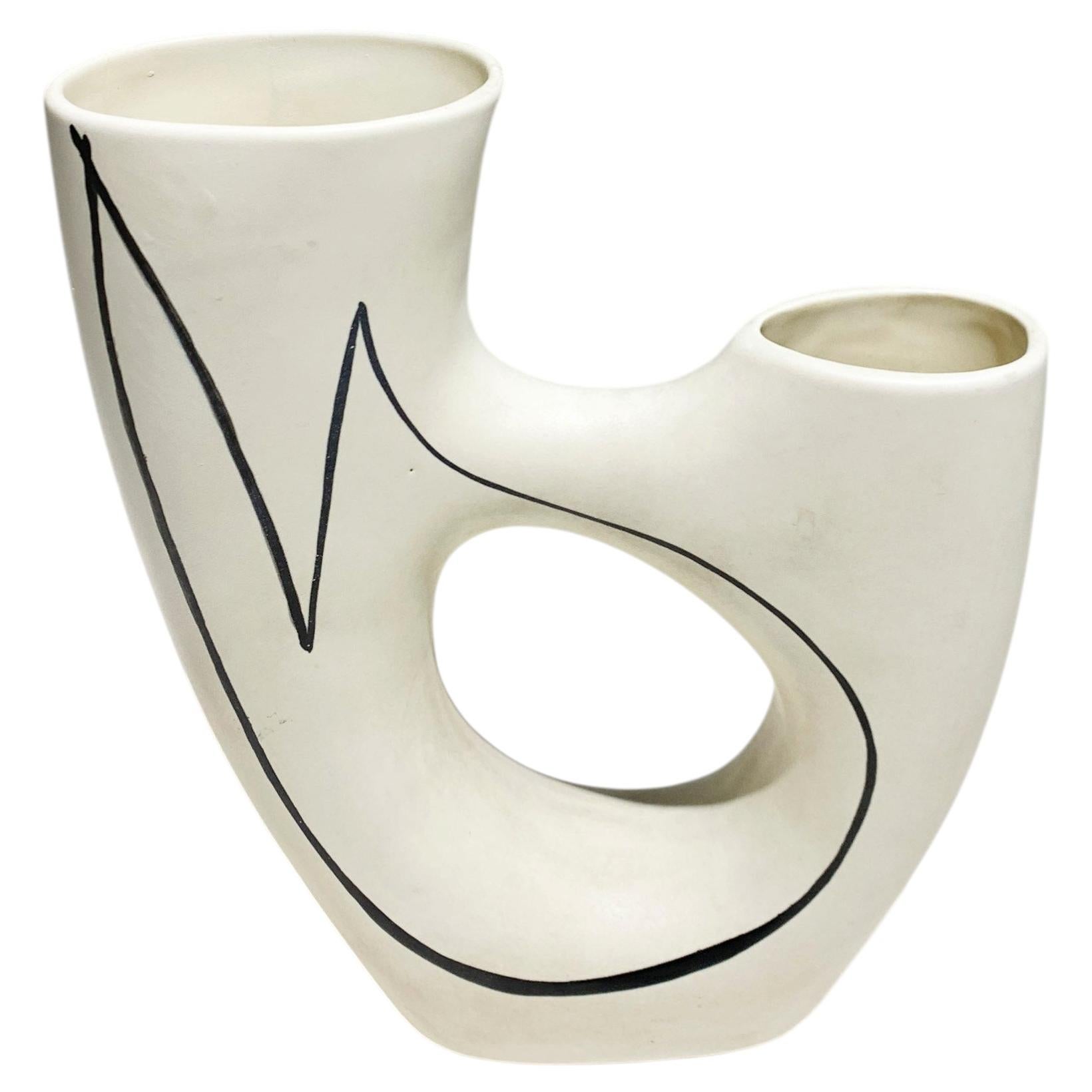 Vaso a doppio collo in ceramica di metà secolo di Atelier A Revernay, CIRCA 1950 in vendita