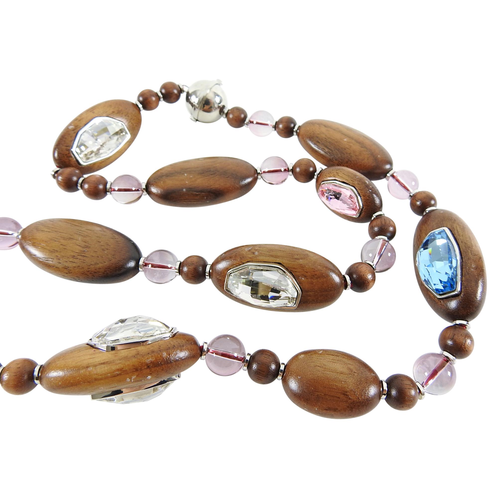 Atelier Swarovski x Fiona Kotur Walnut Wood Crystal Bead Necklace In Excellent Condition For Sale In Toronto, ON