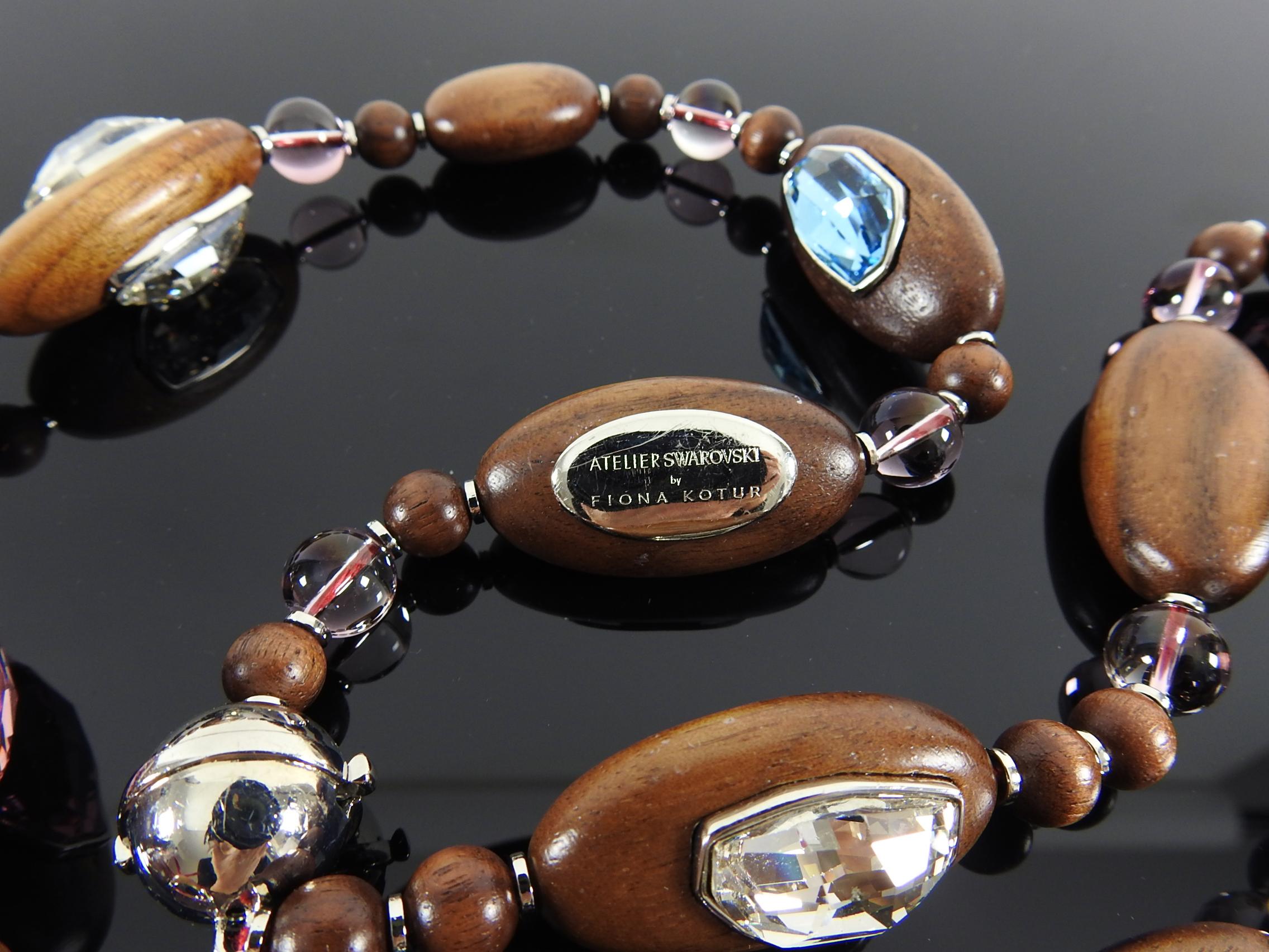 Women's Atelier Swarovski x Fiona Kotur Walnut Wood Crystal Bead Necklace For Sale