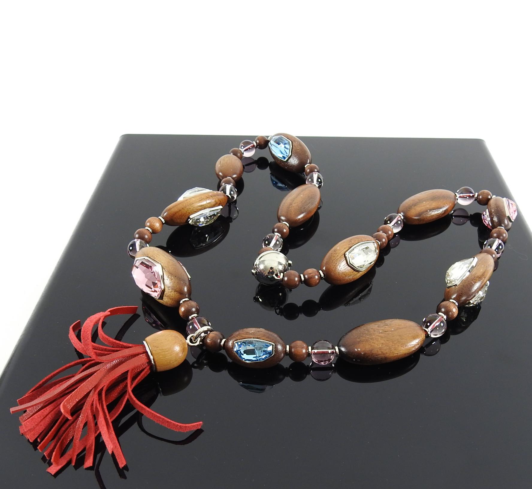 Atelier Swarovski x Fiona Kotur Walnut Wood Crystal Bead Necklace For Sale 1