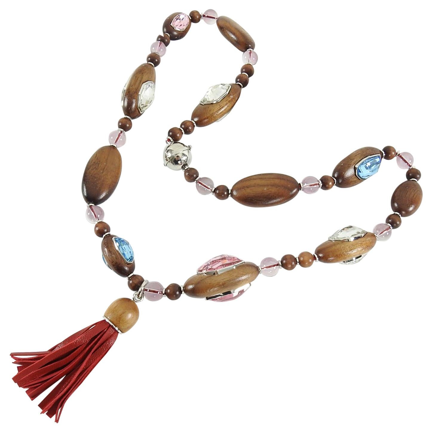 Atelier Swarovski x Fiona Kotur Walnut Wood Crystal Bead Necklace For Sale