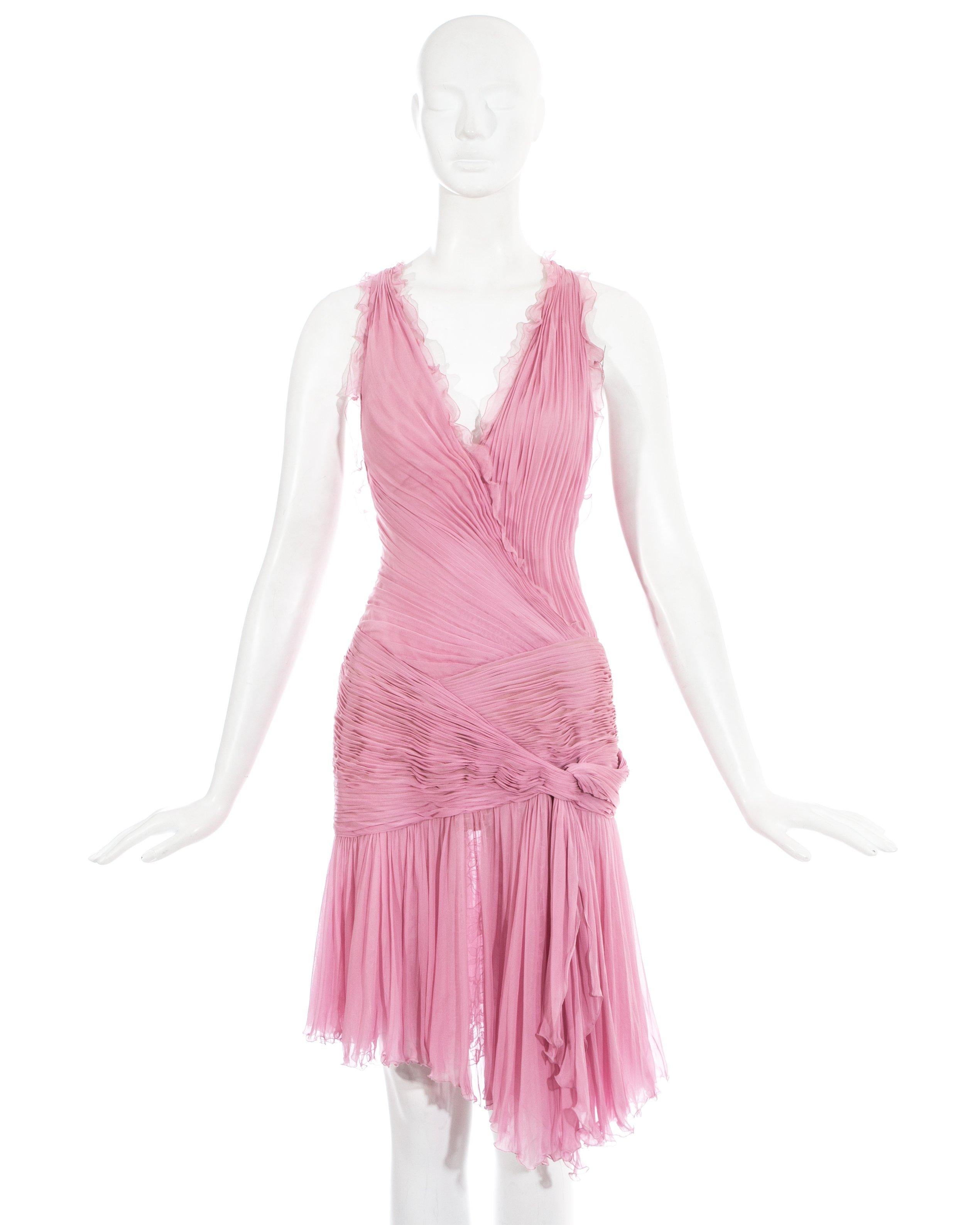 Atelier Versace baby pink silk pleated mini dress with lace under skirt and built in bodysuit.   

Spring-Summer 2004