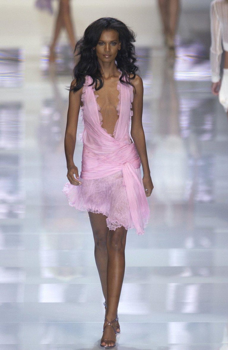 Atelier Versace baby pink silk pleated mini evening dress, ss 2004