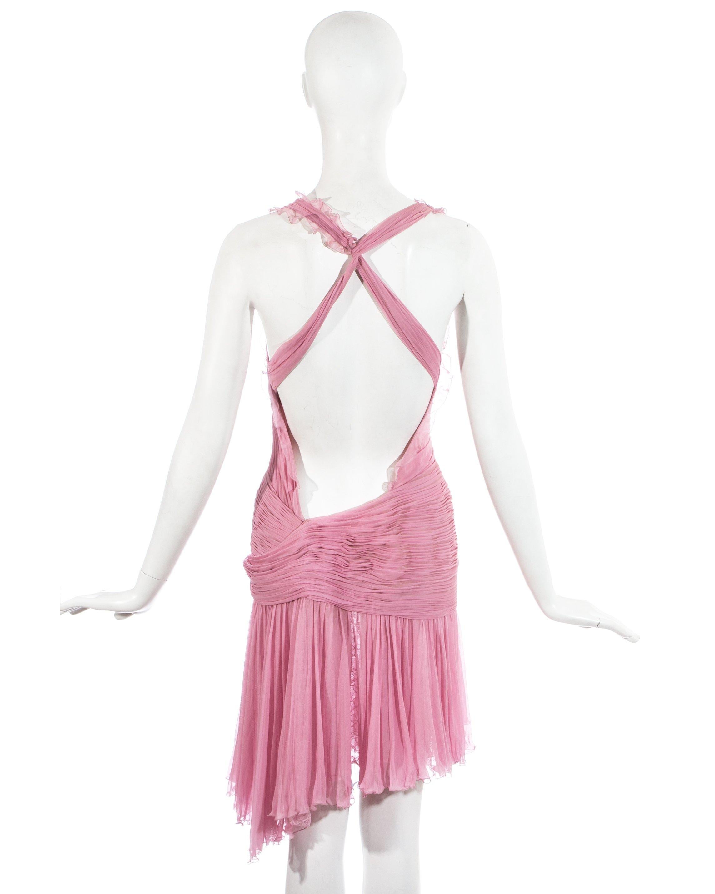 Atelier Versace baby pink silk pleated mini evening dress, ss 2004 In Good Condition In London, GB