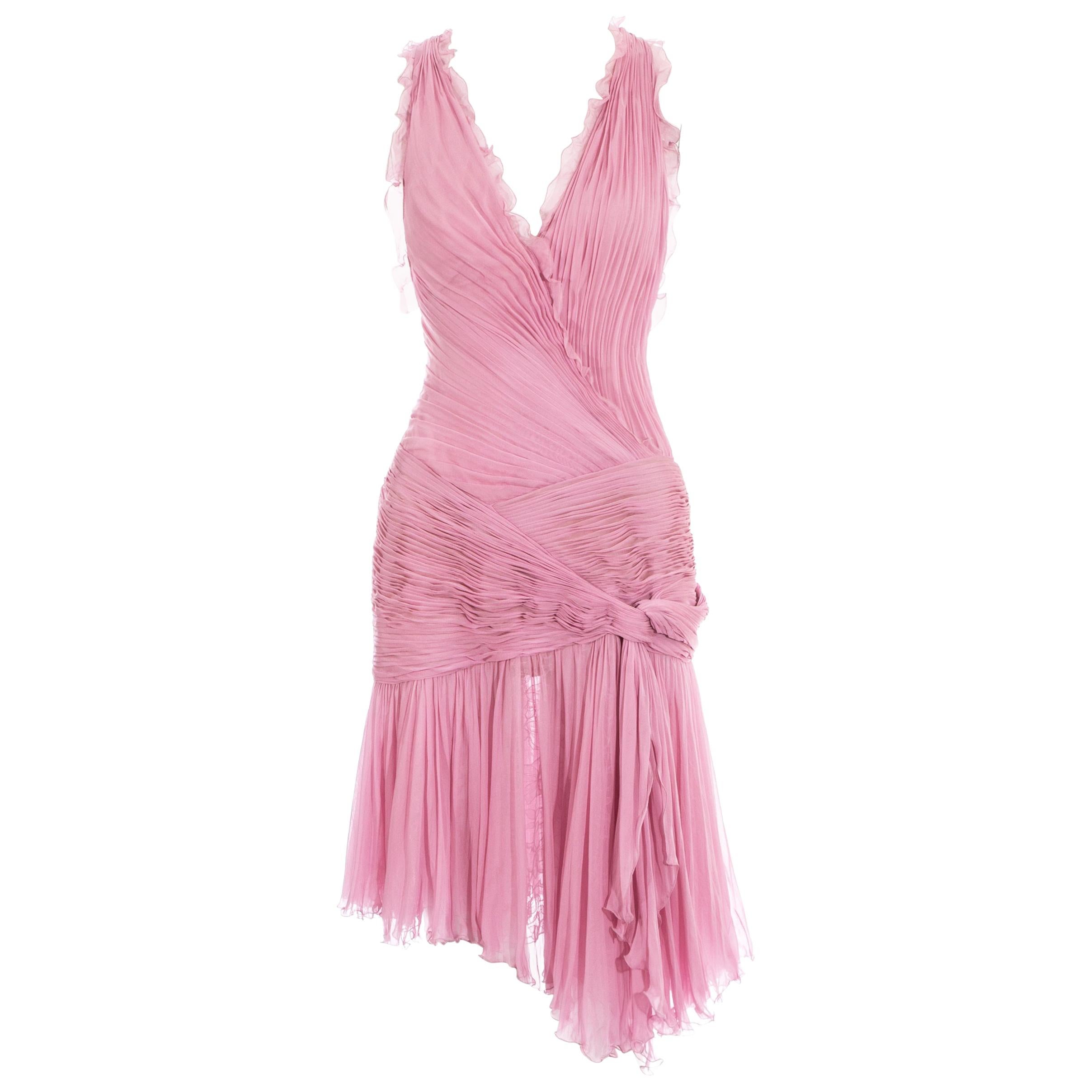 Atelier Versace baby pink silk pleated mini evening dress, ss 2004 at ...