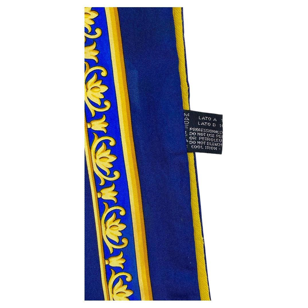 Atelier Versace Baroque Navy Gold Fringe Silk Scarf In Good Condition In West Hollywood, CA