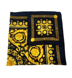 Atelier Versace Black and Gold Baroque Print Silk Twill Scarf