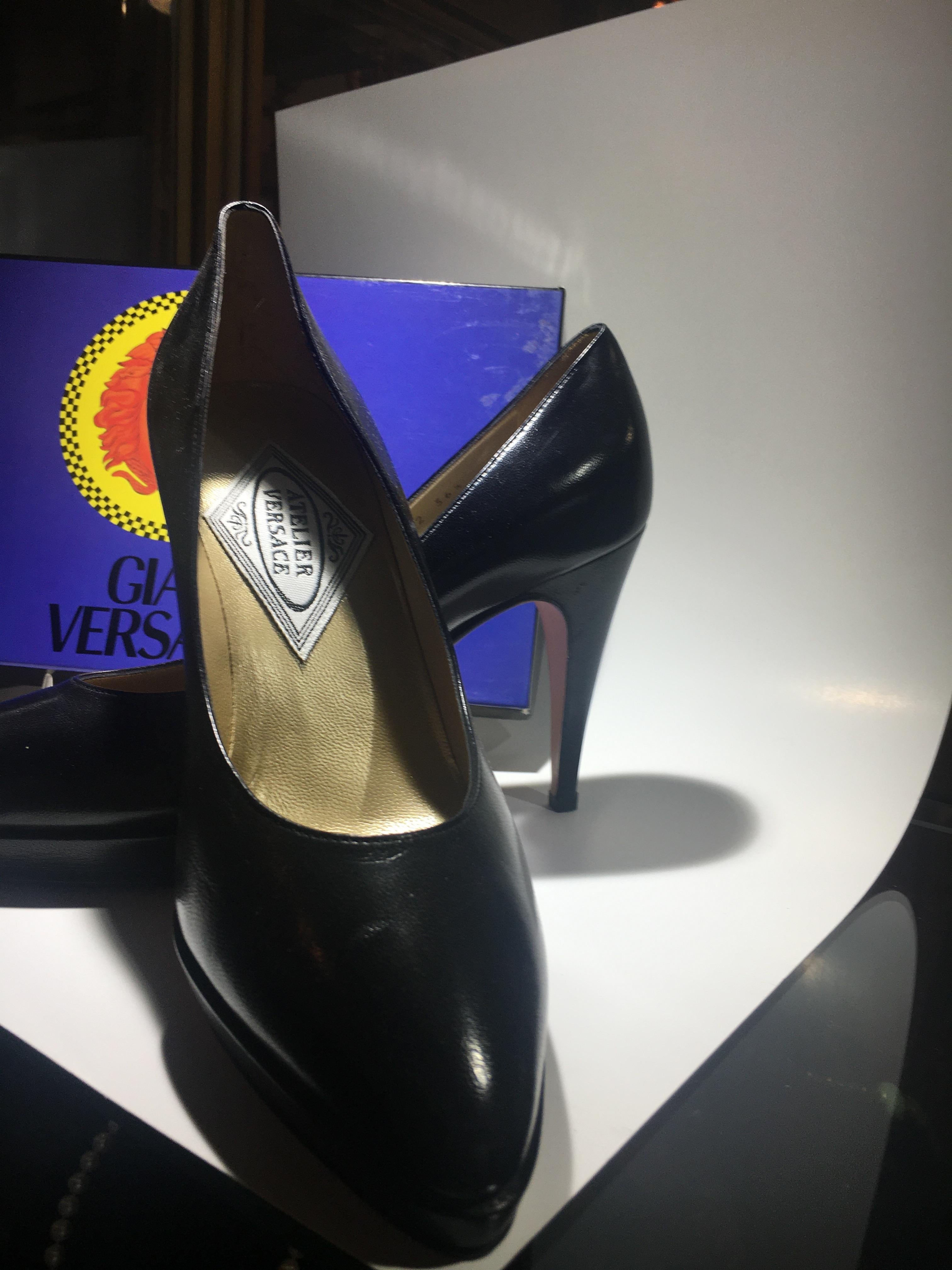 Women's Atelier Versace Black Leather High Heels, Never Worn Size 7