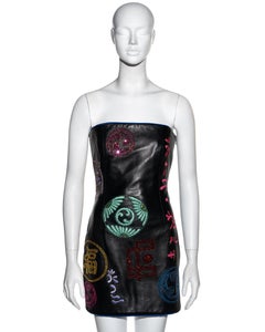 Atelier Versace black leather strapless embellished mini dress, fw 1997