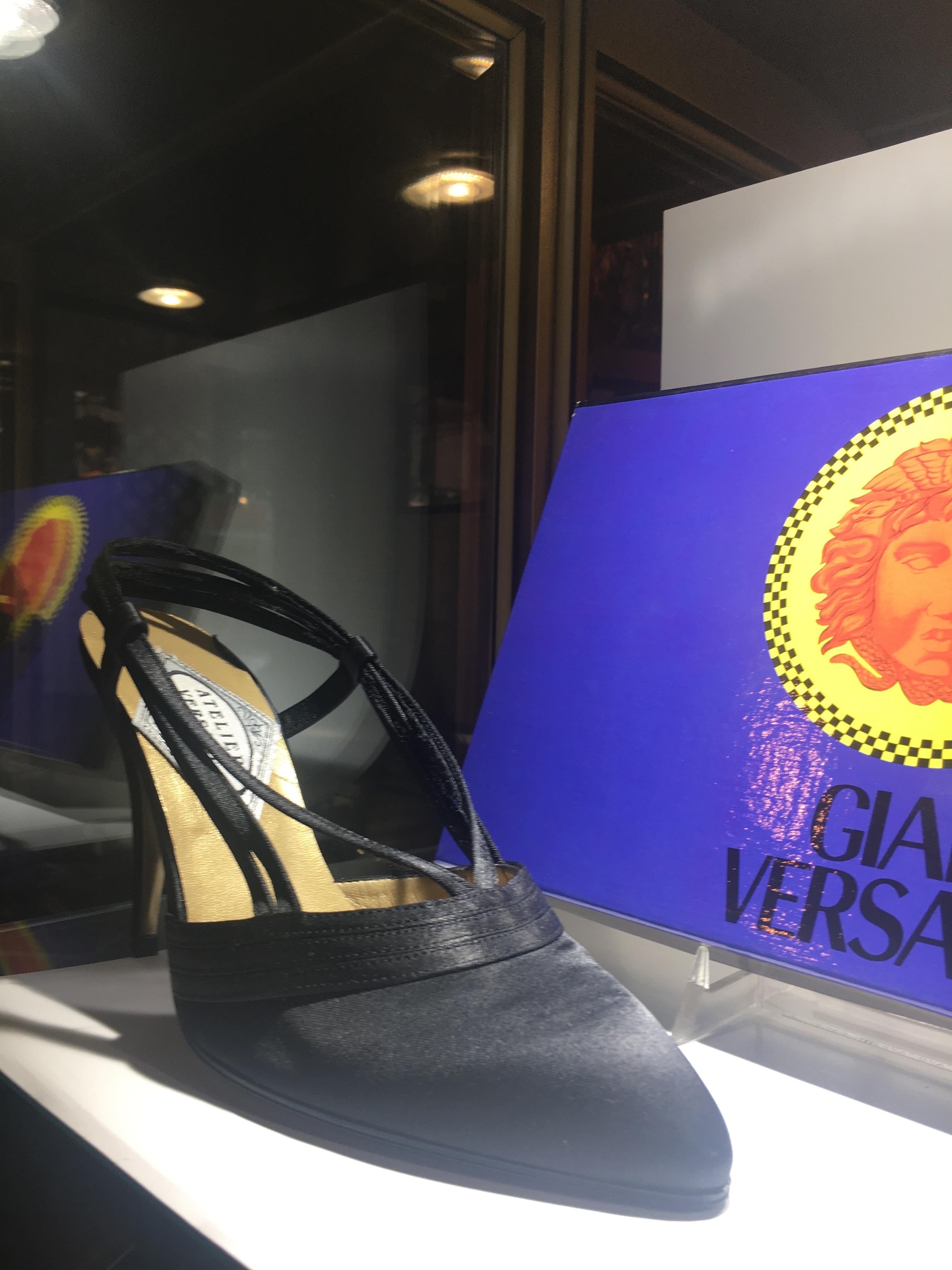 Atelier Versace Black Satin Sling Backs, Never Worn Size 7 In New Condition For Sale In Buchanan, MI