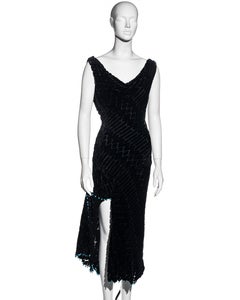 Atelier Versace black silk velvet devoré cowl neck evening dress, fw 1999