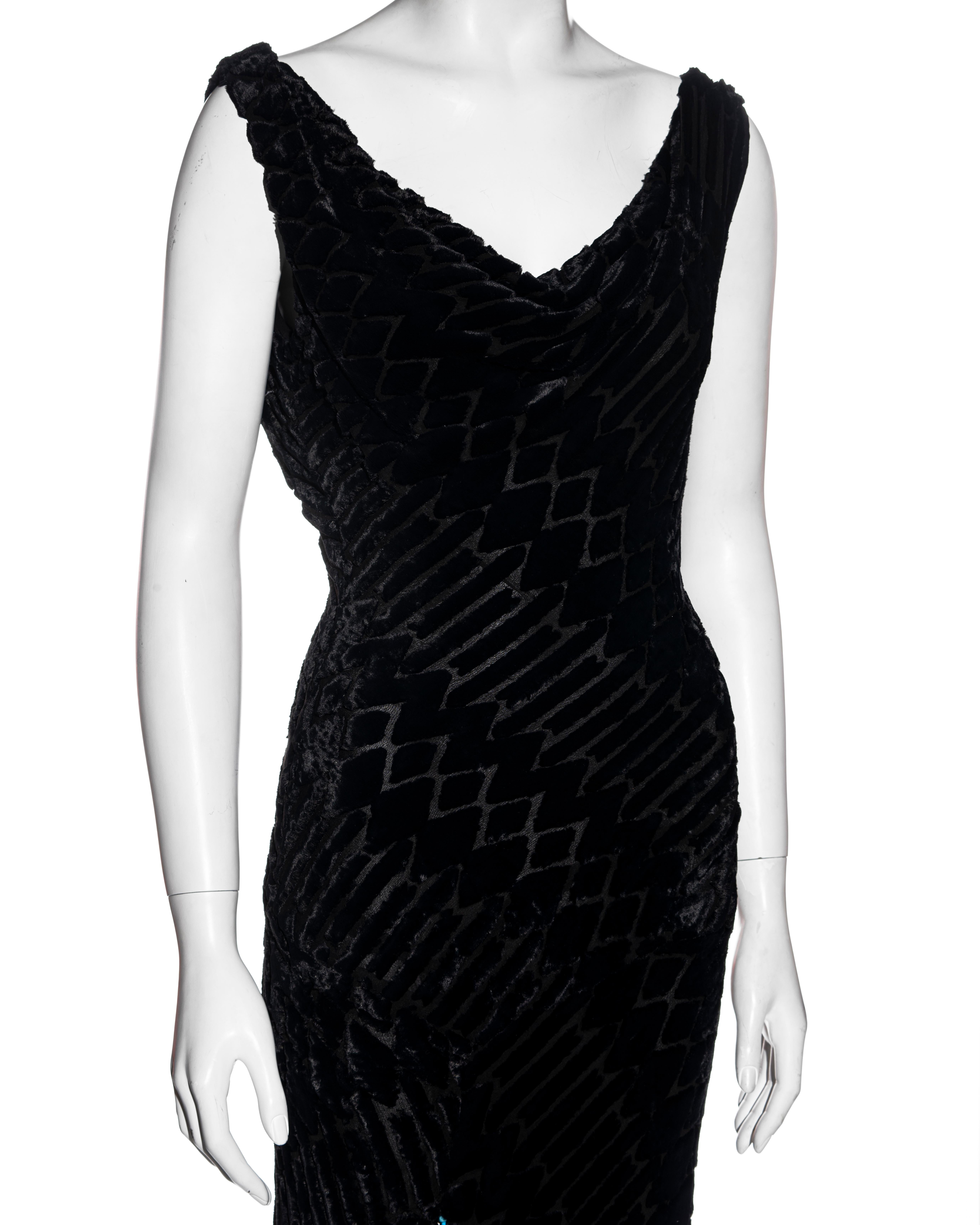 Atelier Versace black silk velvet devoré cowl neck evening dress, fw 1999 In Excellent Condition For Sale In London, GB