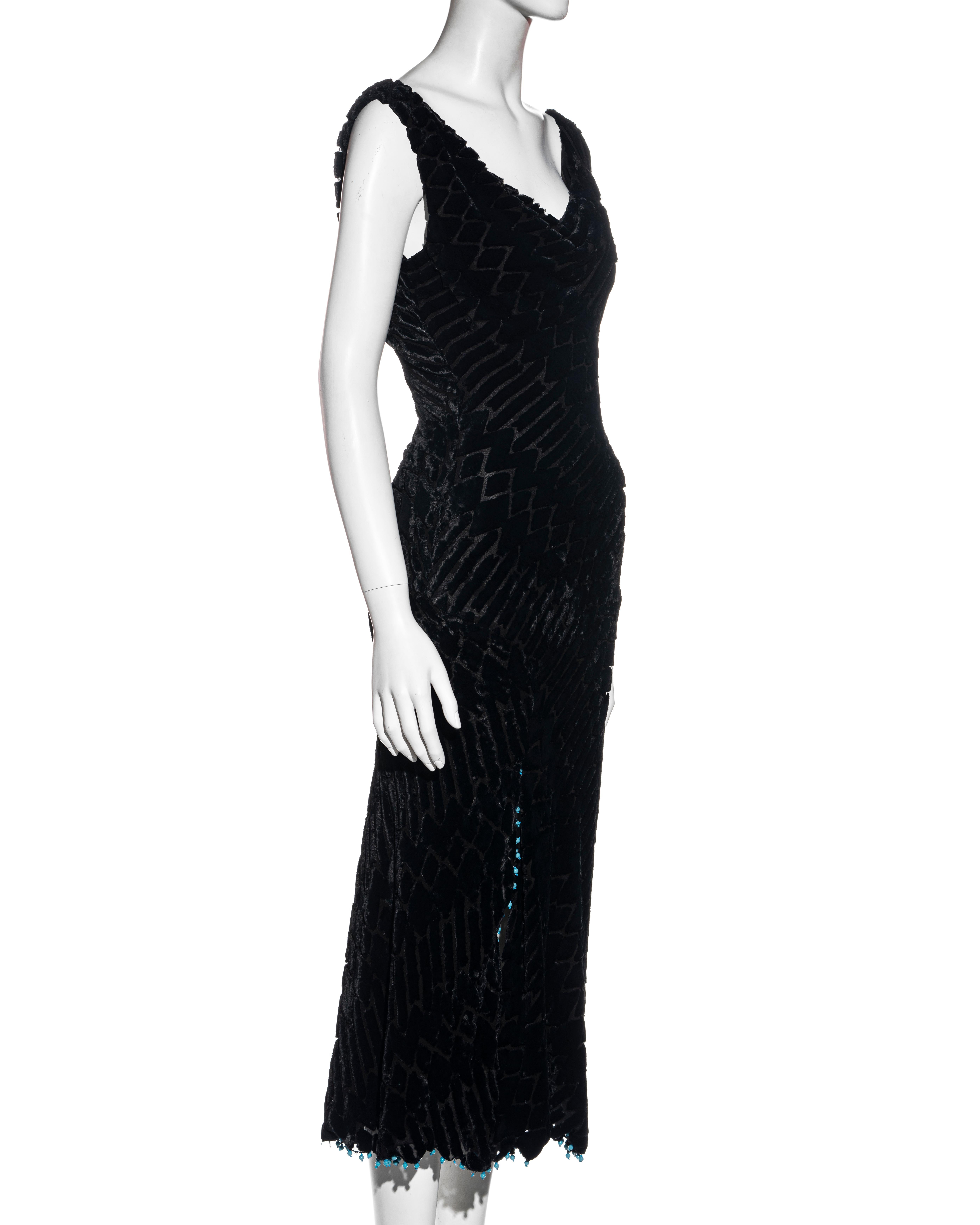 Women's Atelier Versace black silk velvet devoré cowl neck evening dress, fw 1999 For Sale