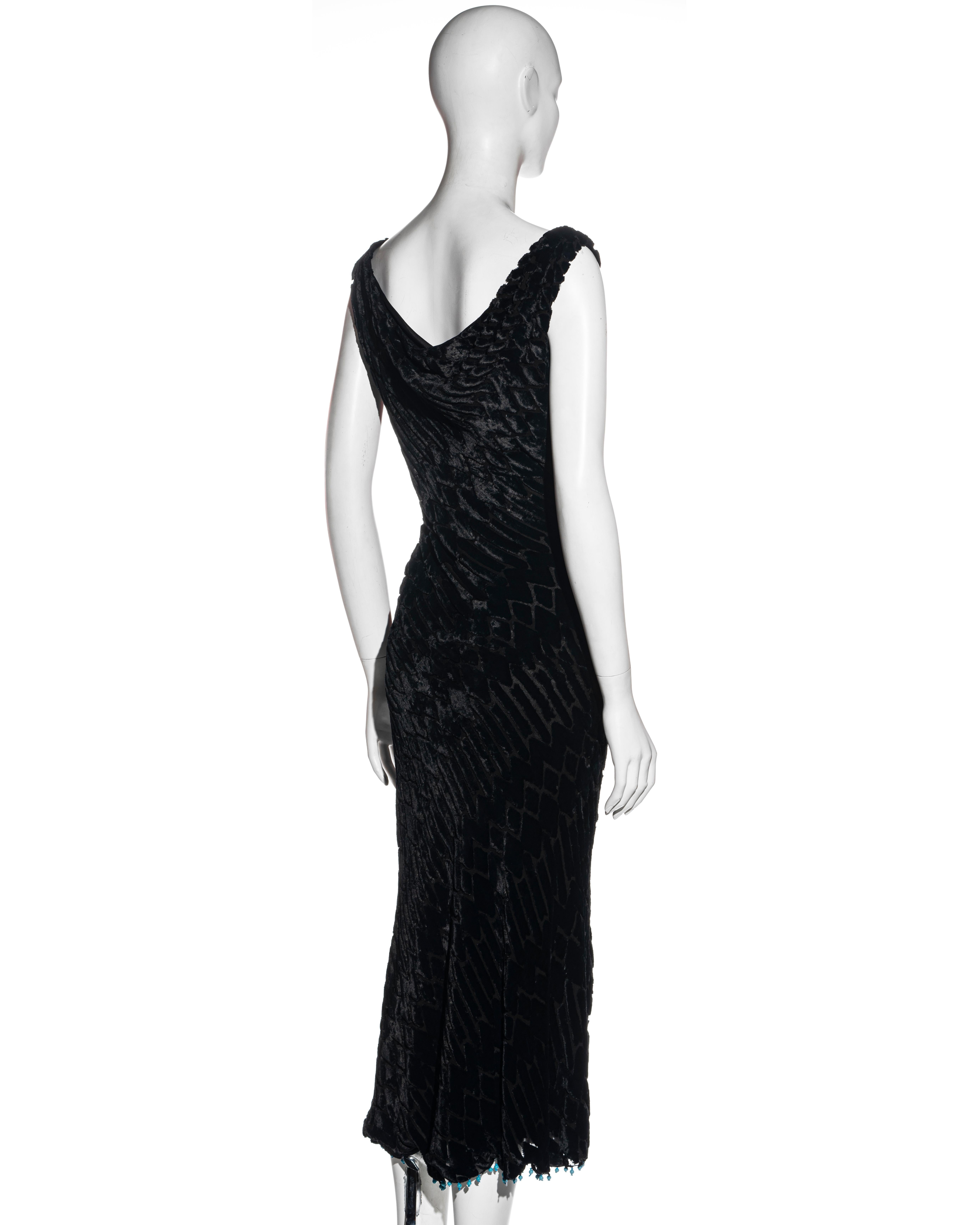 Atelier Versace black silk velvet devoré cowl neck evening dress, fw 1999 For Sale 1