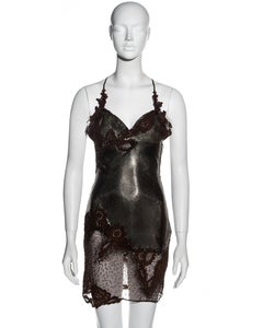 Atelier Versace brown Oroton chainmail and lace embellished mini dress, ss 1996