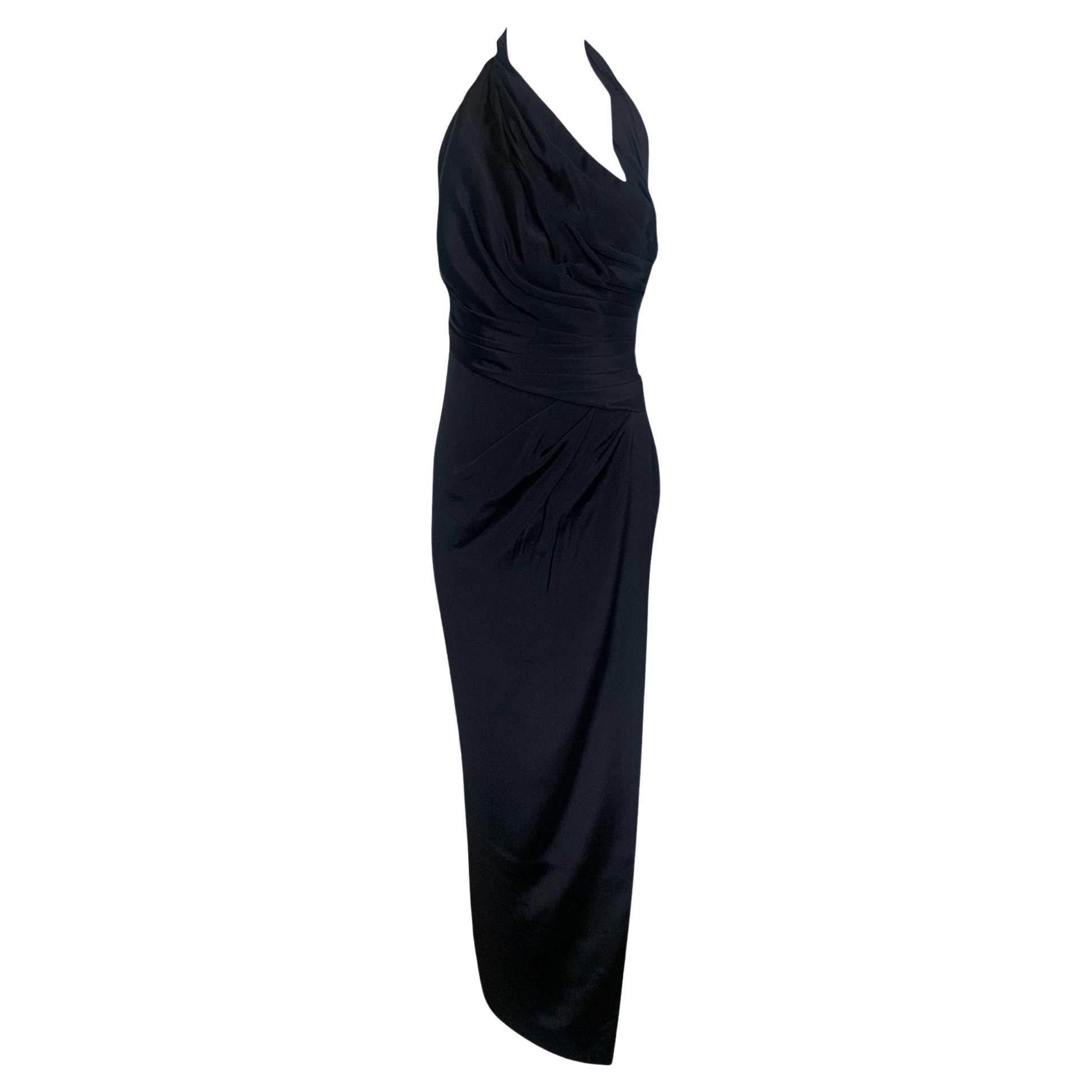 Atelier Versace by Gianni Versace Black Silk Goddess Halter Gown, 1990s For Sale