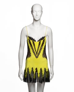 Atelier Versace Couture Chartreuse Silk and Black Lace Mini Dress, c. 2002