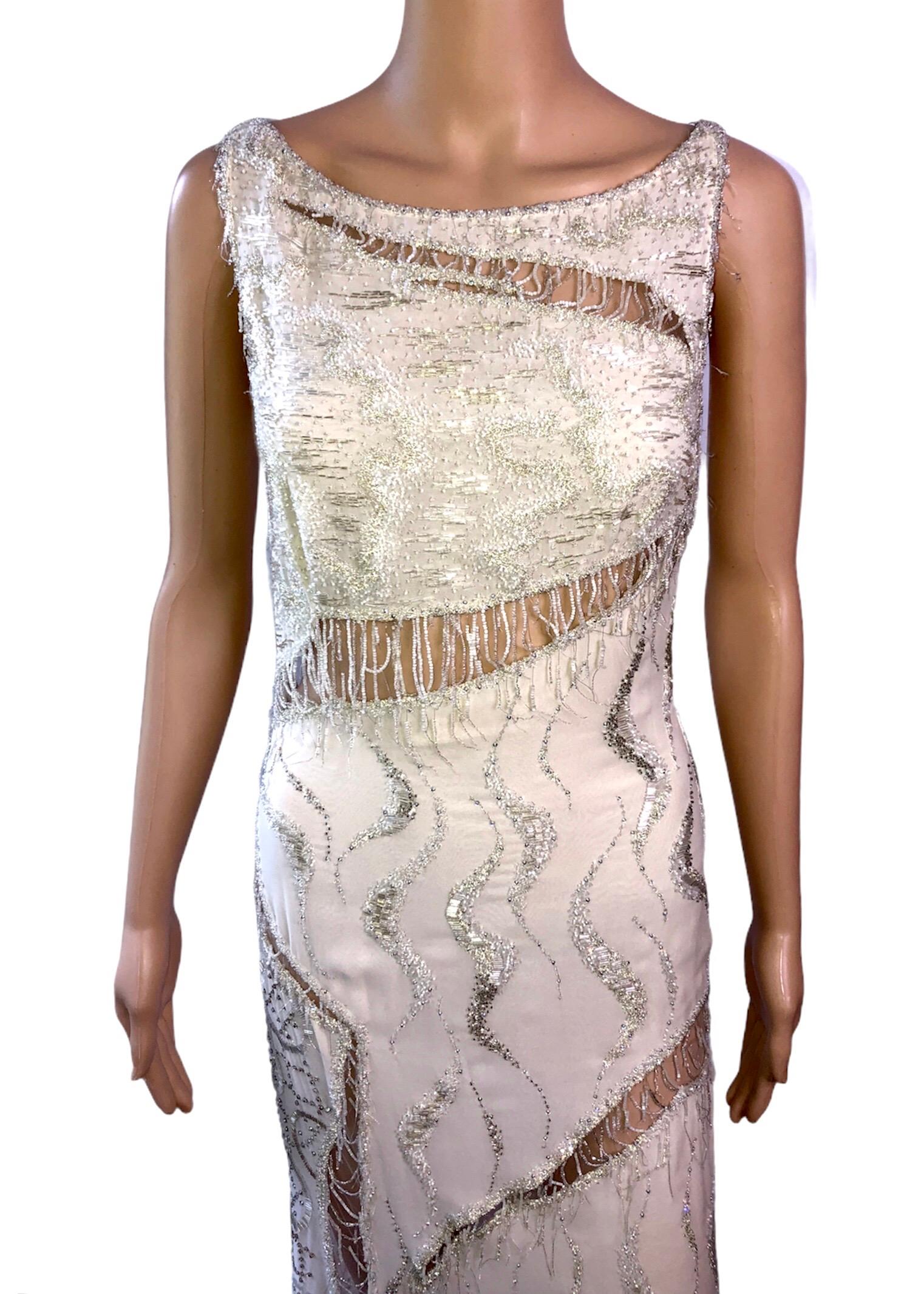 Atelier Versace Couture F/W 1998 Runway Embellished Sheer Cutout Gown Maxi Dress For Sale 2