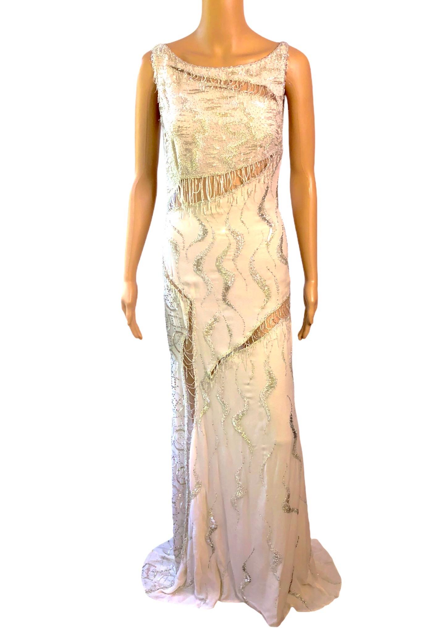 Atelier Versace Couture F/W 1998 Runway Embellished Sheer Cutout Gown Maxi Dress For Sale 3