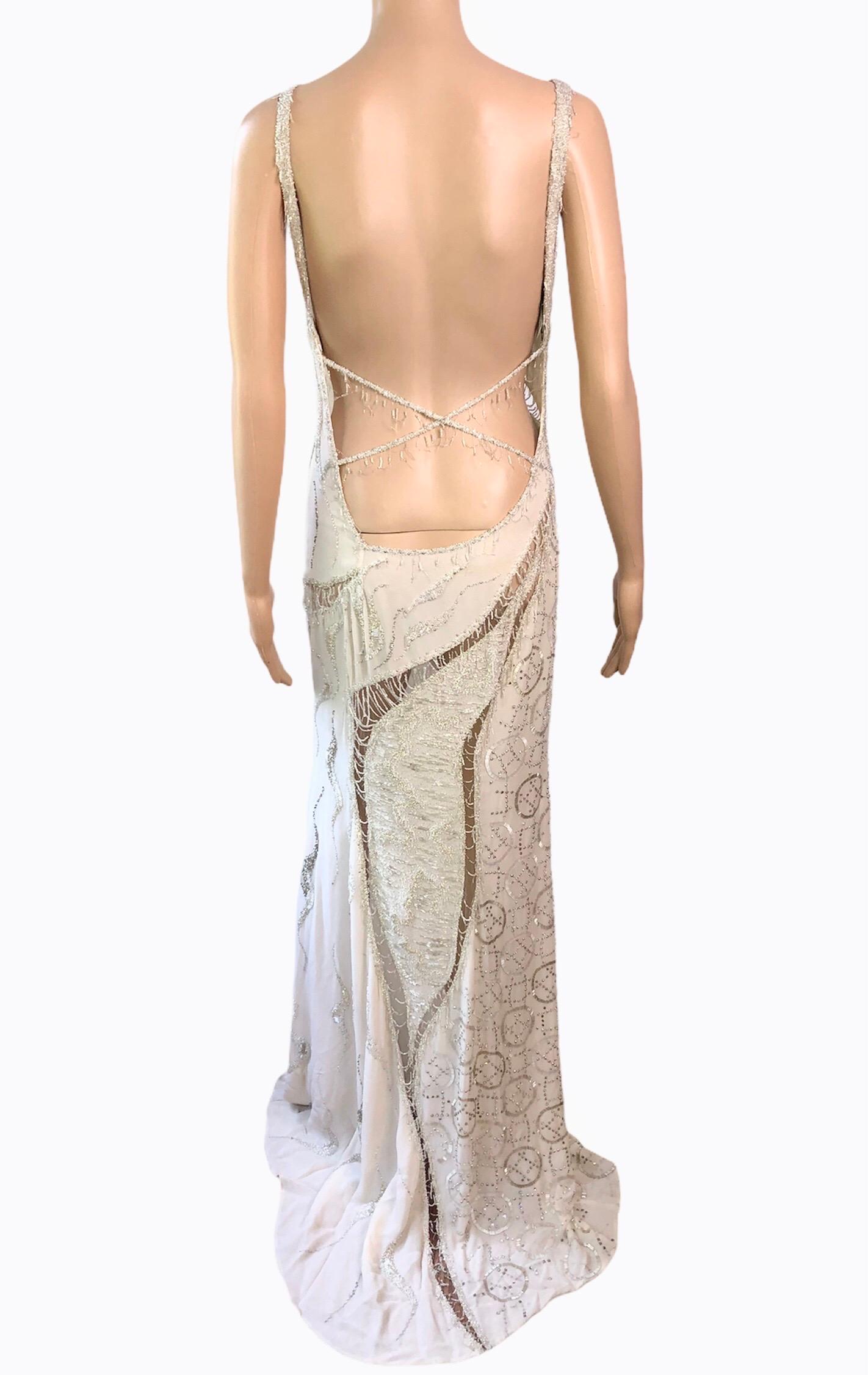 Women's Atelier Versace Couture F/W 1998 Runway Embellished Sheer Cutout Gown Maxi Dress For Sale