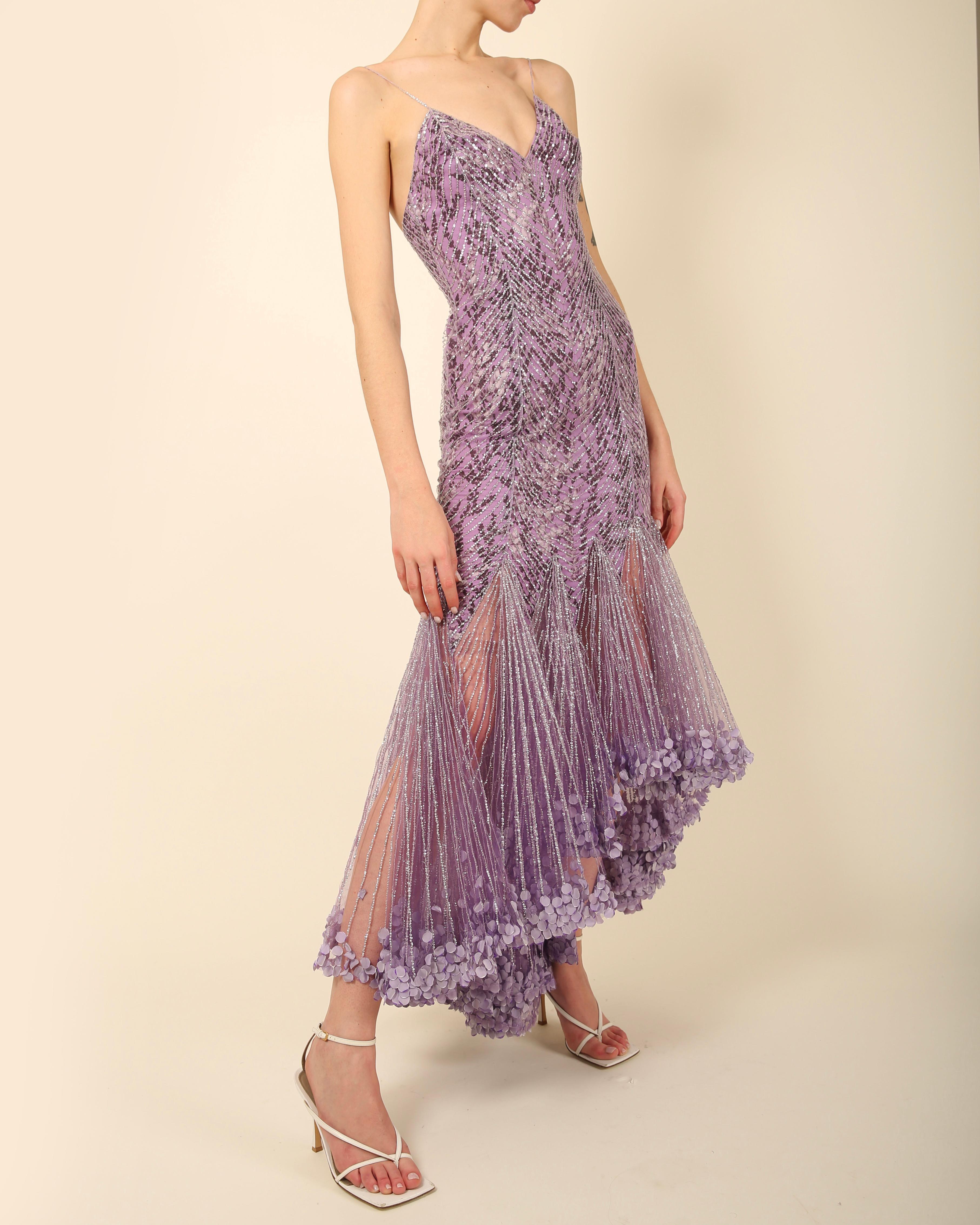 Atelier Versace Couture F/W01 purple black silver sequin low cut silk dress gown 2