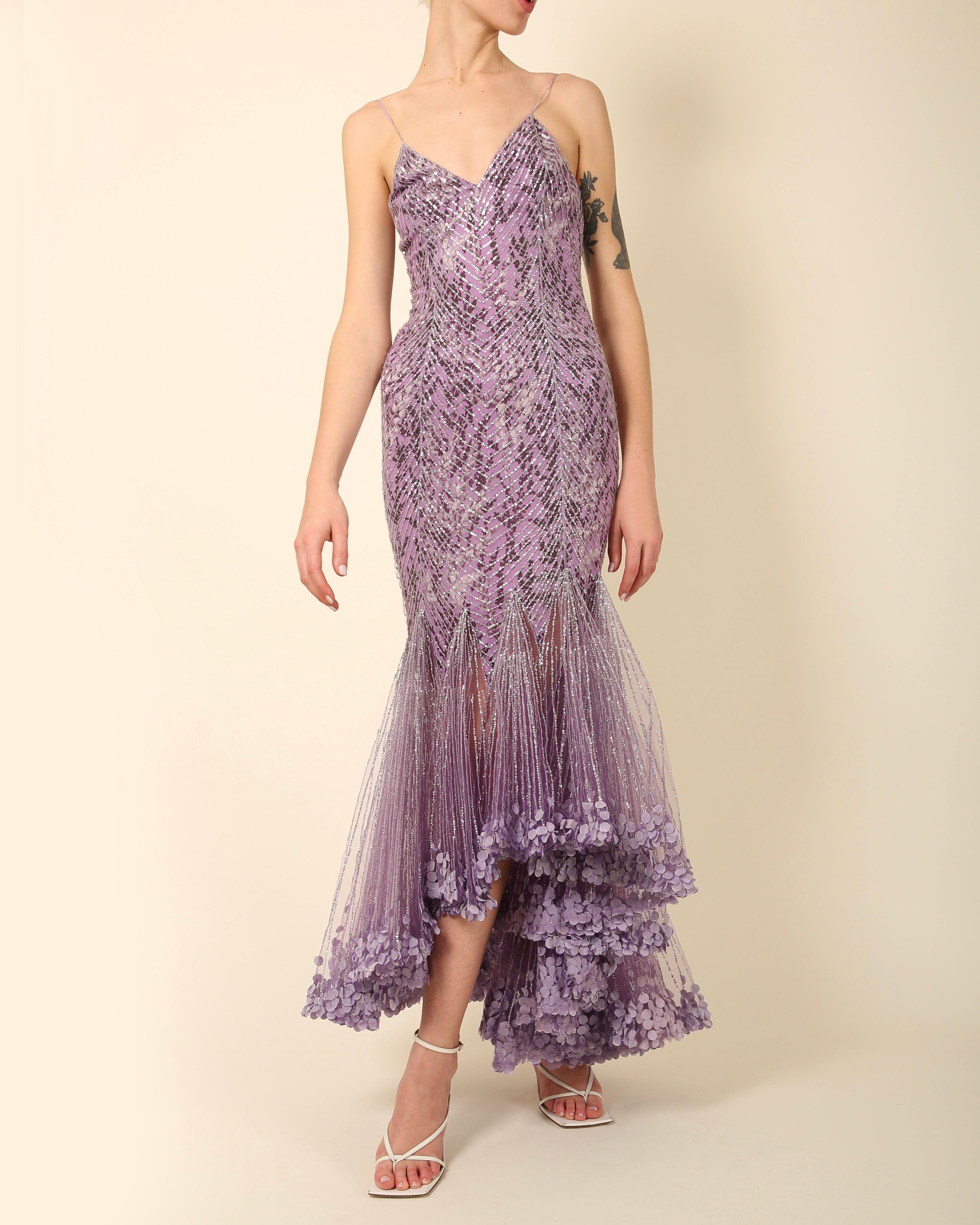 Atelier Versace Couture F/W01 purple black silver sequin low cut silk dress gown 3