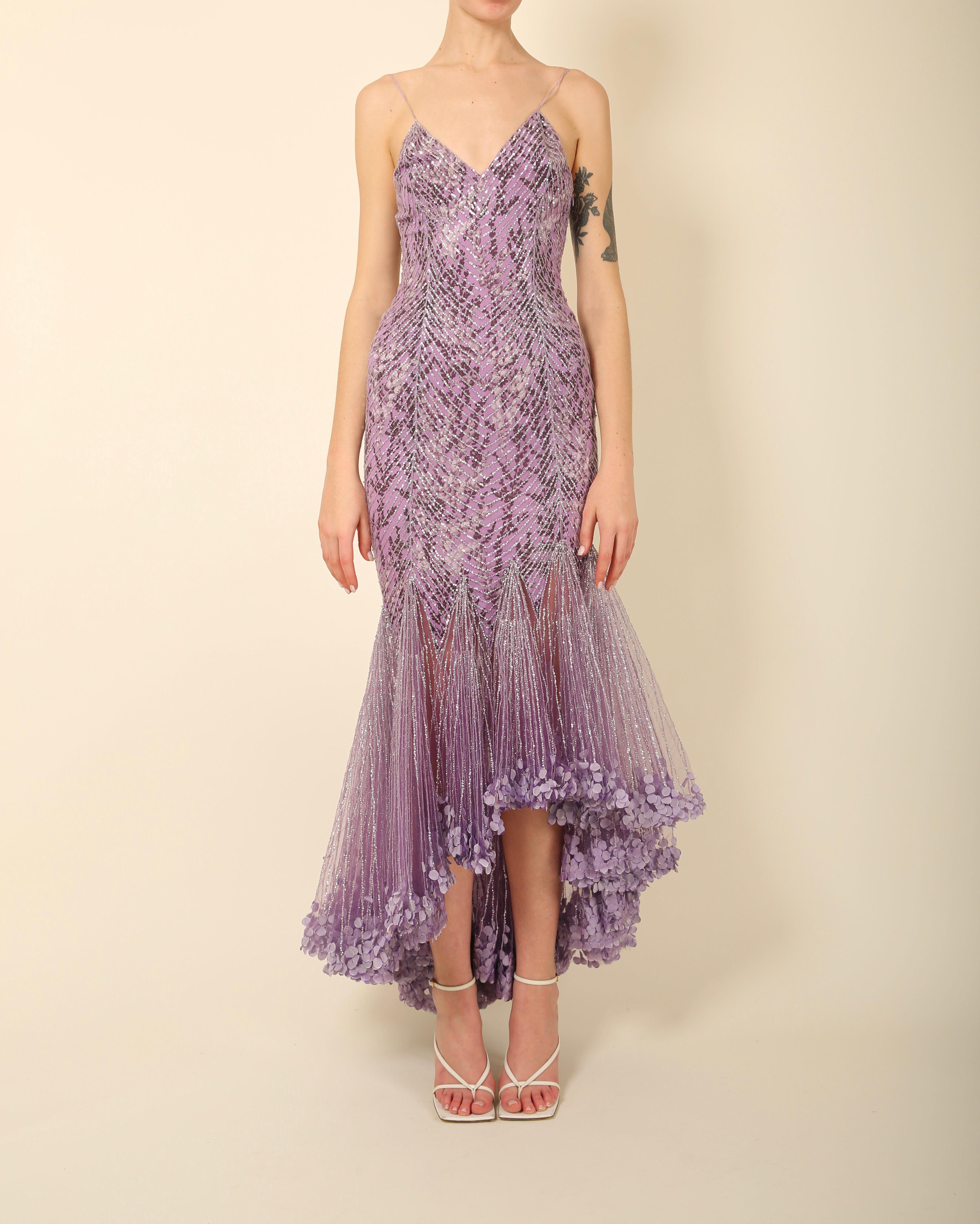 Atelier Versace Couture F/W01 purple black silver sequin low cut silk dress gown 4