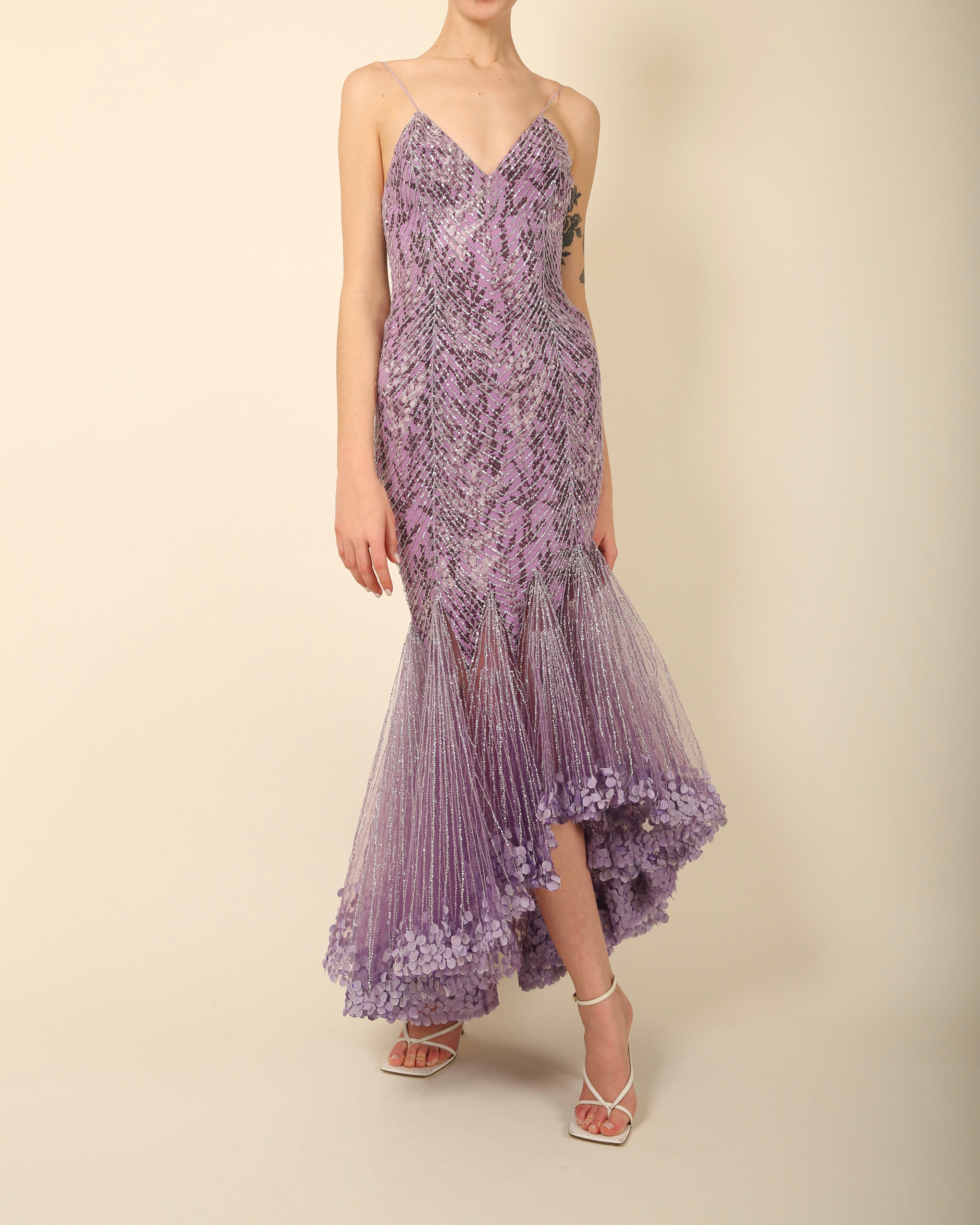 Atelier Versace Couture F/W01 purple black silver sequin low cut silk dress gown 5