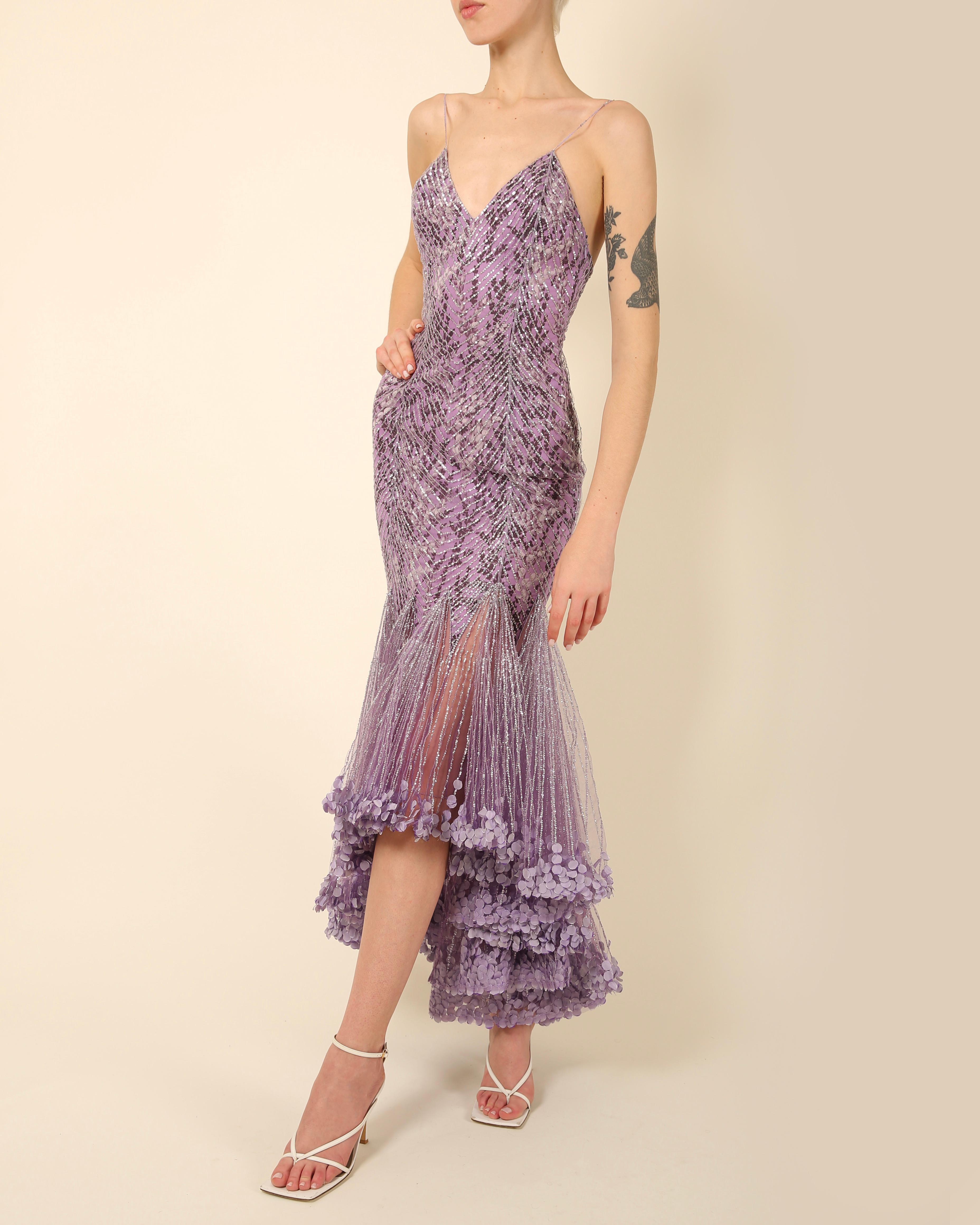 Atelier Versace Couture F/W01 purple black silver sequin low cut silk dress gown 6