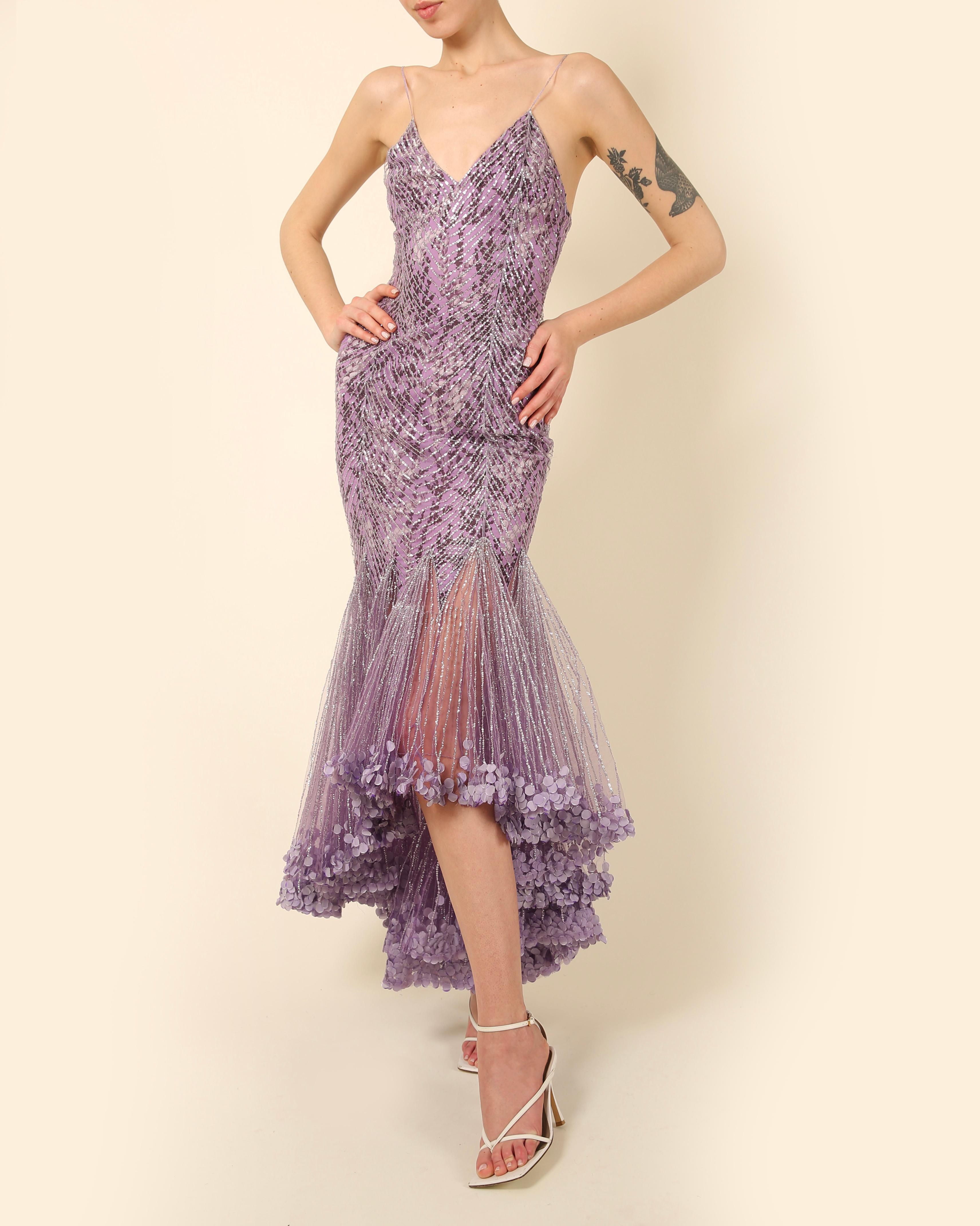 Atelier Versace Couture F/W01 purple black silver sequin low cut silk dress gown 7