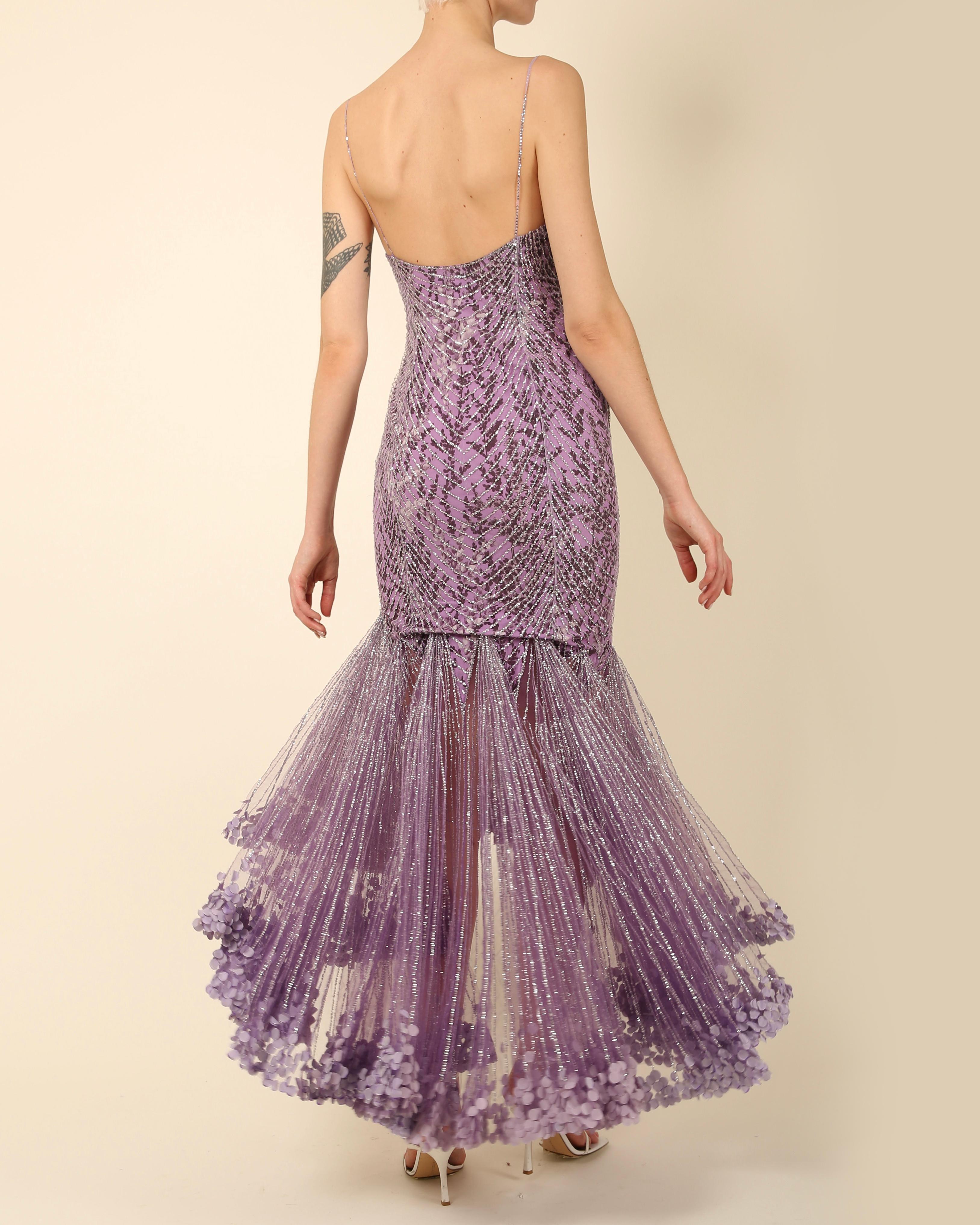Atelier Versace Couture F/W01 purple black silver sequin low cut silk dress gown 9