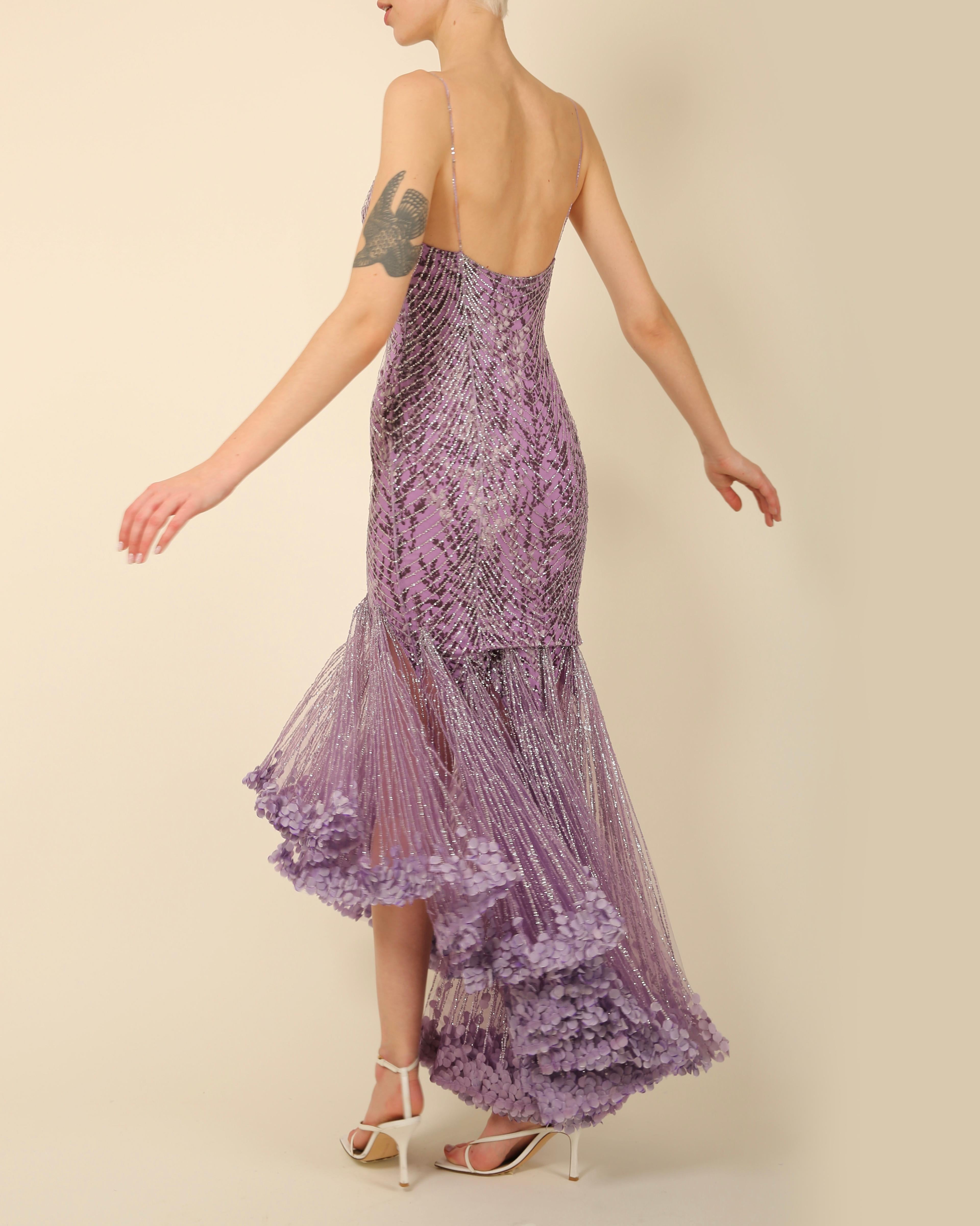 Atelier Versace Couture F/W01 purple black silver sequin low cut silk dress gown 10